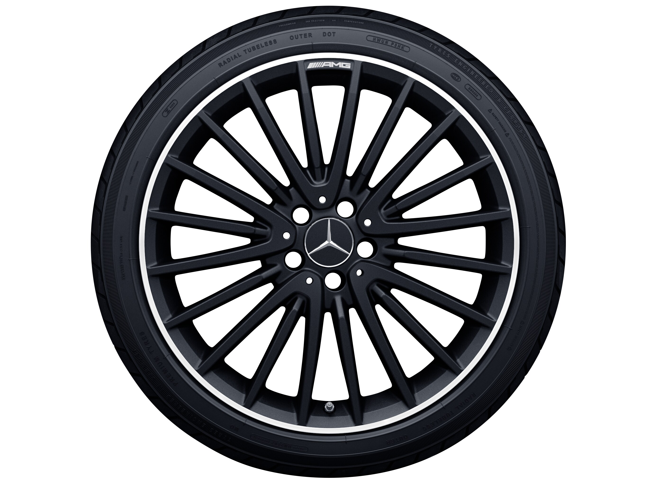 Llanta multirradio AMG, 50,8 cm (20 pulgadas), Pestaña de la llanta diamantada brillante - 8 J x 20 ET 43,5, negro mate, pulido a alto brillo