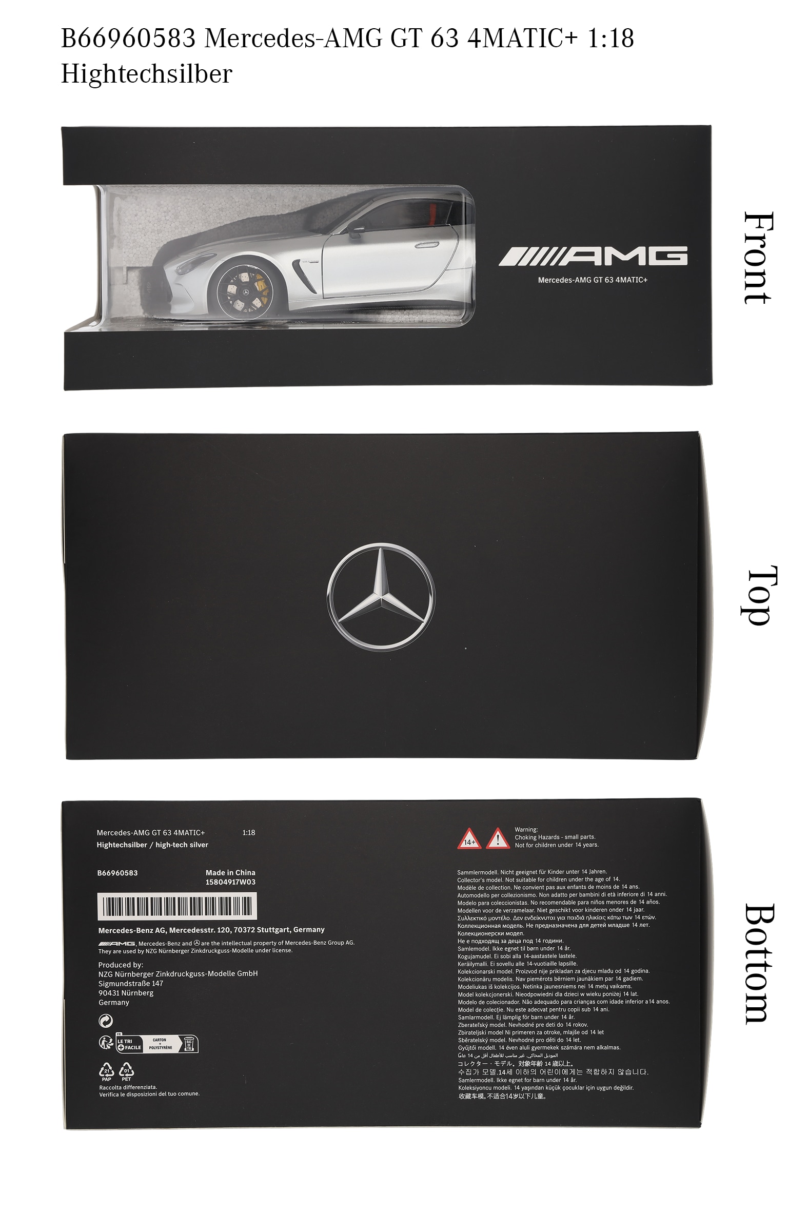 Mercedes-AMG GT 63, C192 - plata hightech, NZG, 1:18