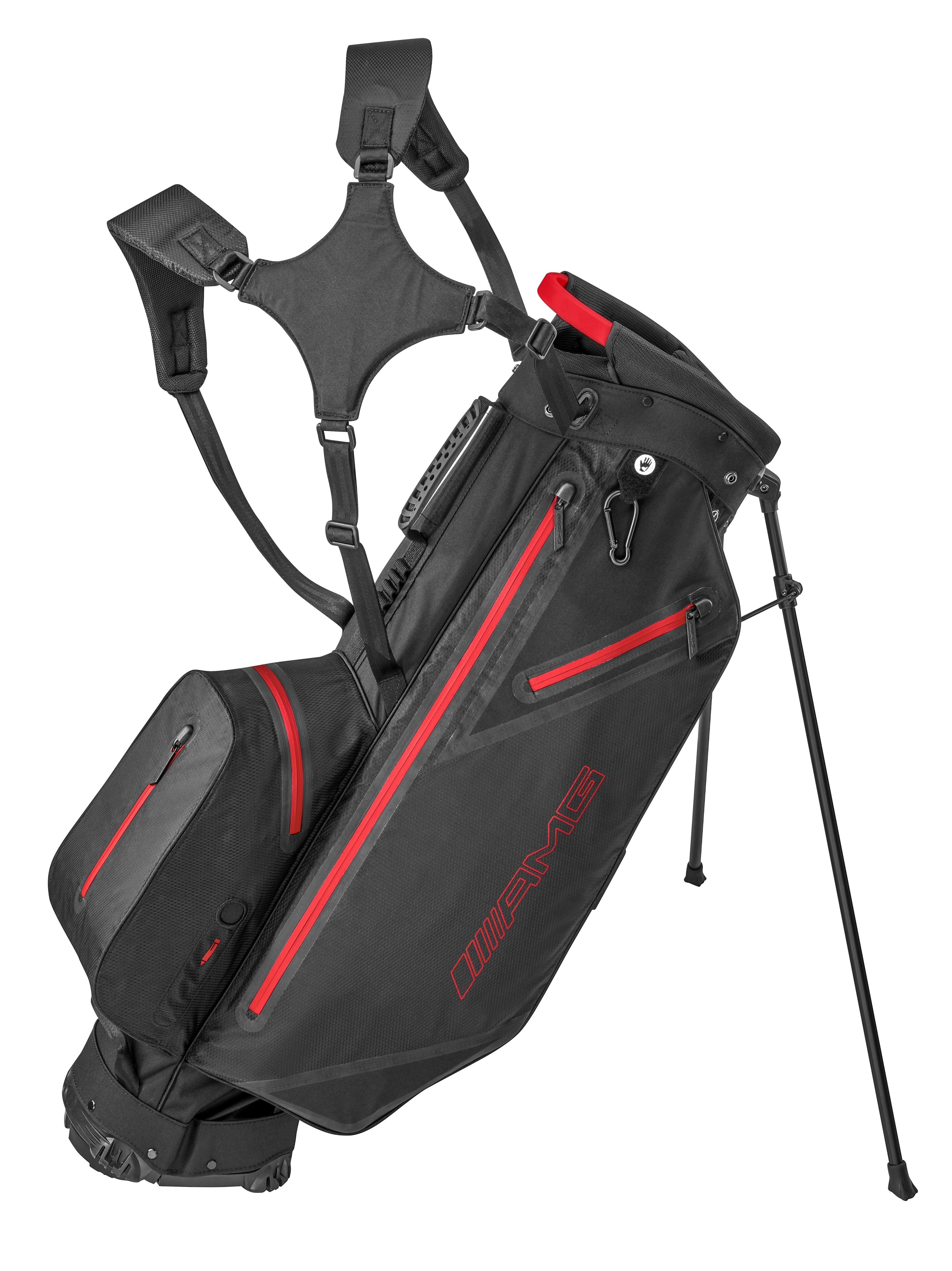 Bolsa de golf con trípode AMG - negro / rojo, Poliamida
