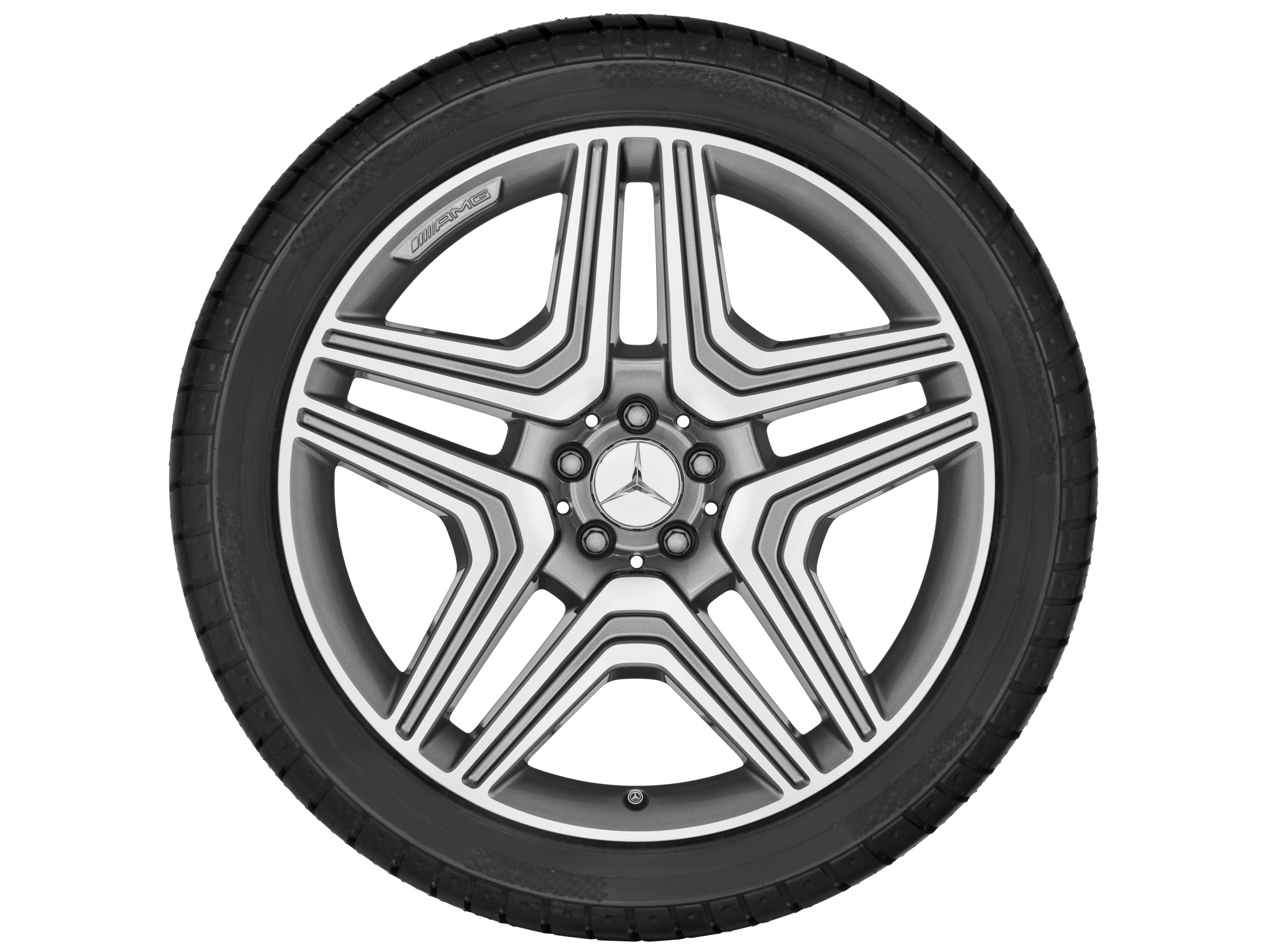 Llanta de 5 radios dobles AMG, 53,3 cm (21 pulgadas) - 10 J x 21 ET 56, gris titanio, pulido a alto brillo