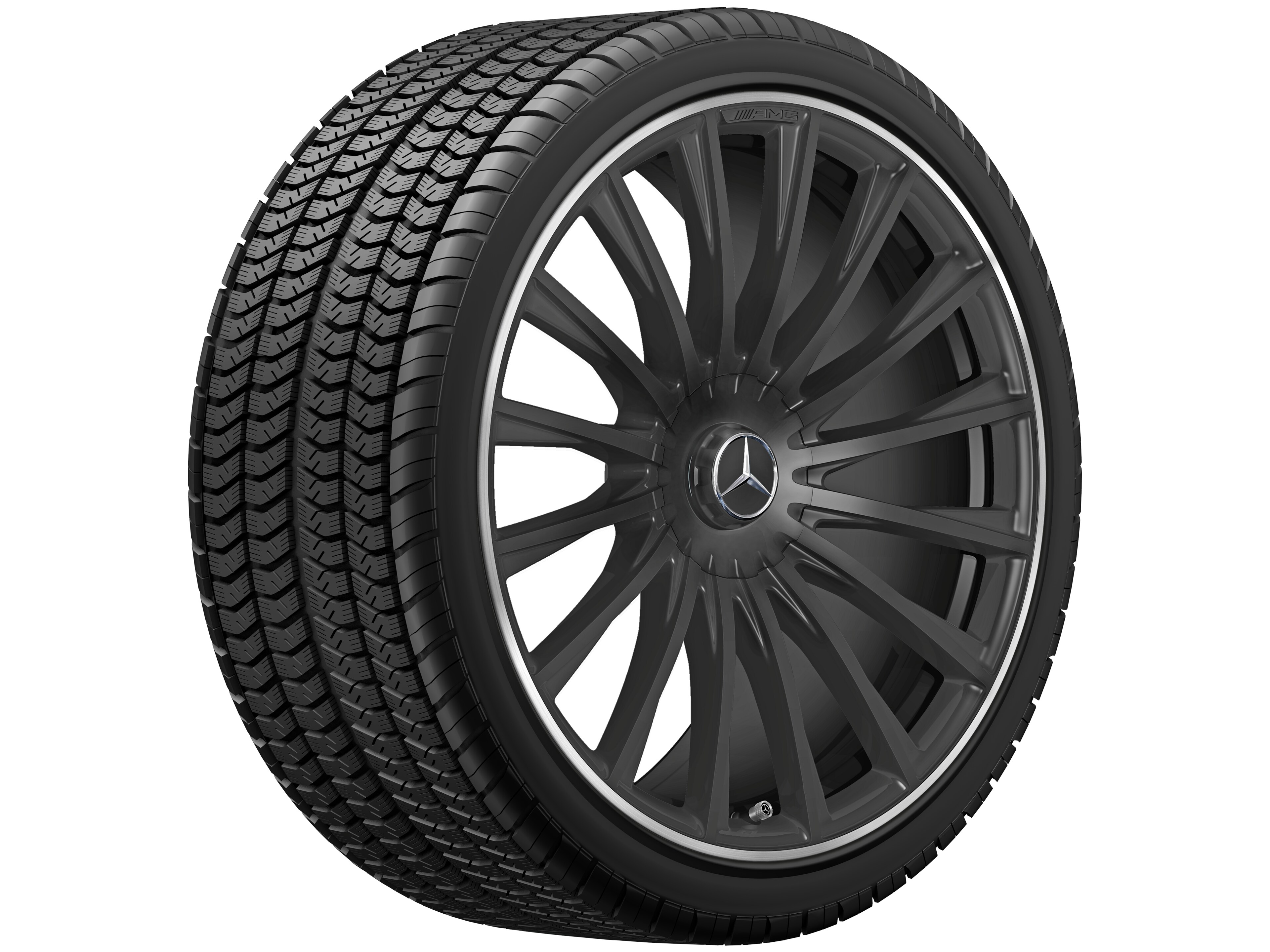 Llanta forjada AMG en diseño multirradio, 53,3 cm (21 pulgadas), Pestaña de la llanta diamantada brillante - 10,5 J x 21 ET 50, negro mate, Pestaña de la llanta pulida a alto brillo