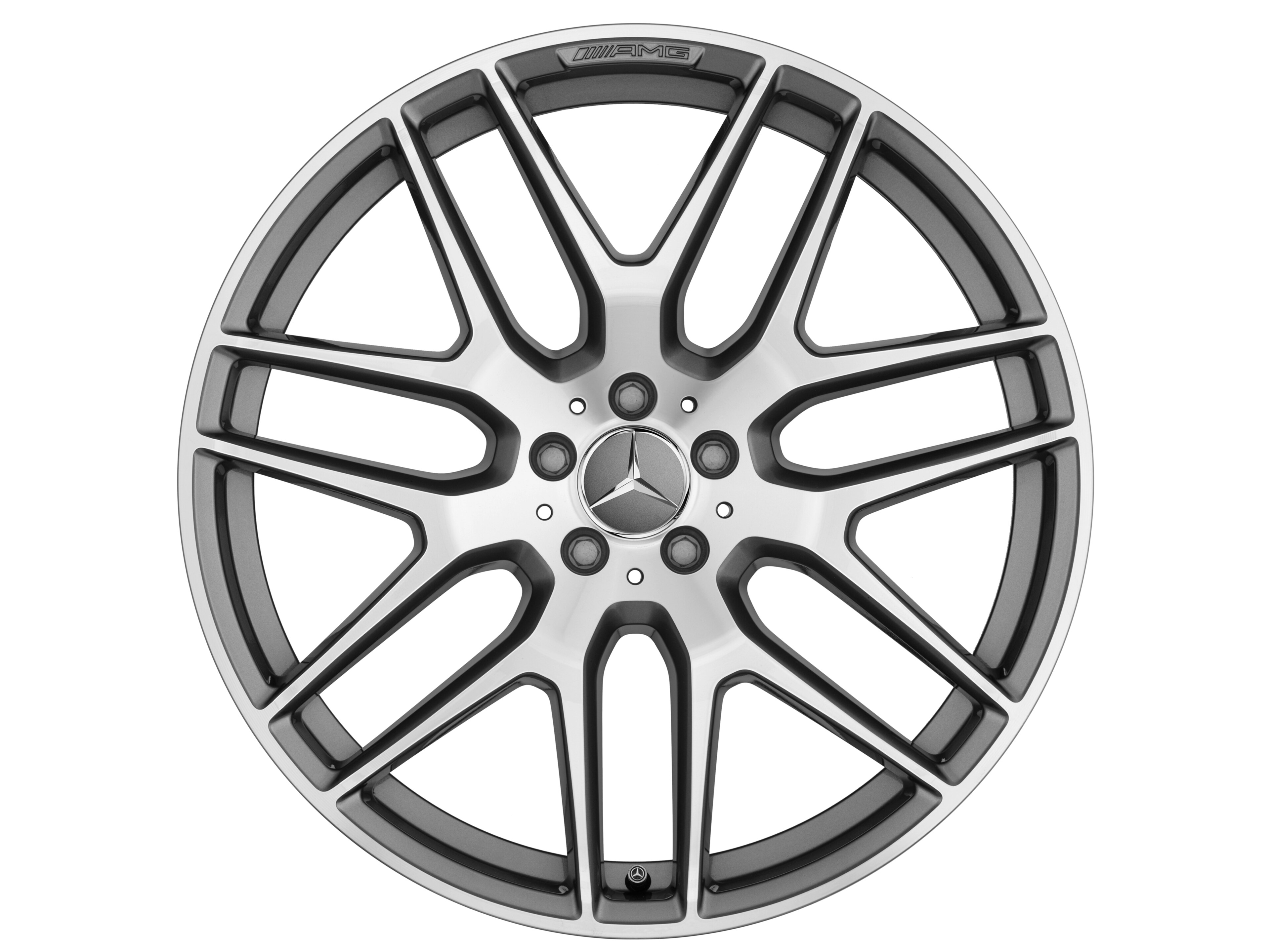 Llanta de aleación AMG, en diseño de radios cruzados, 53,3 cm (21 pulgadas) - 10 J x 21 ET 46, gris titanio, pulido a alto brillo
