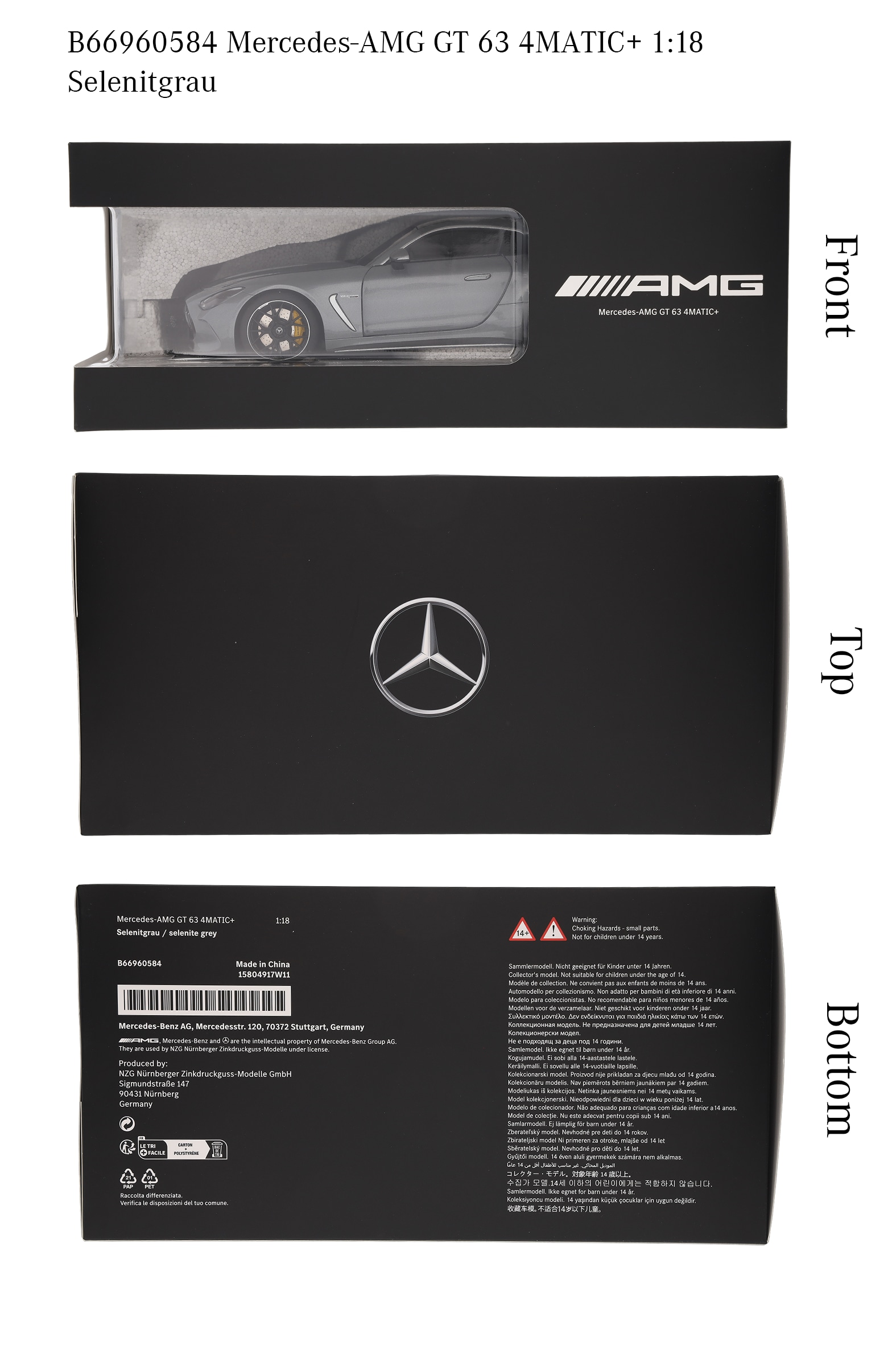 Mercedes-AMG GT 63, C192 - gris selenita, NZG, 1:18