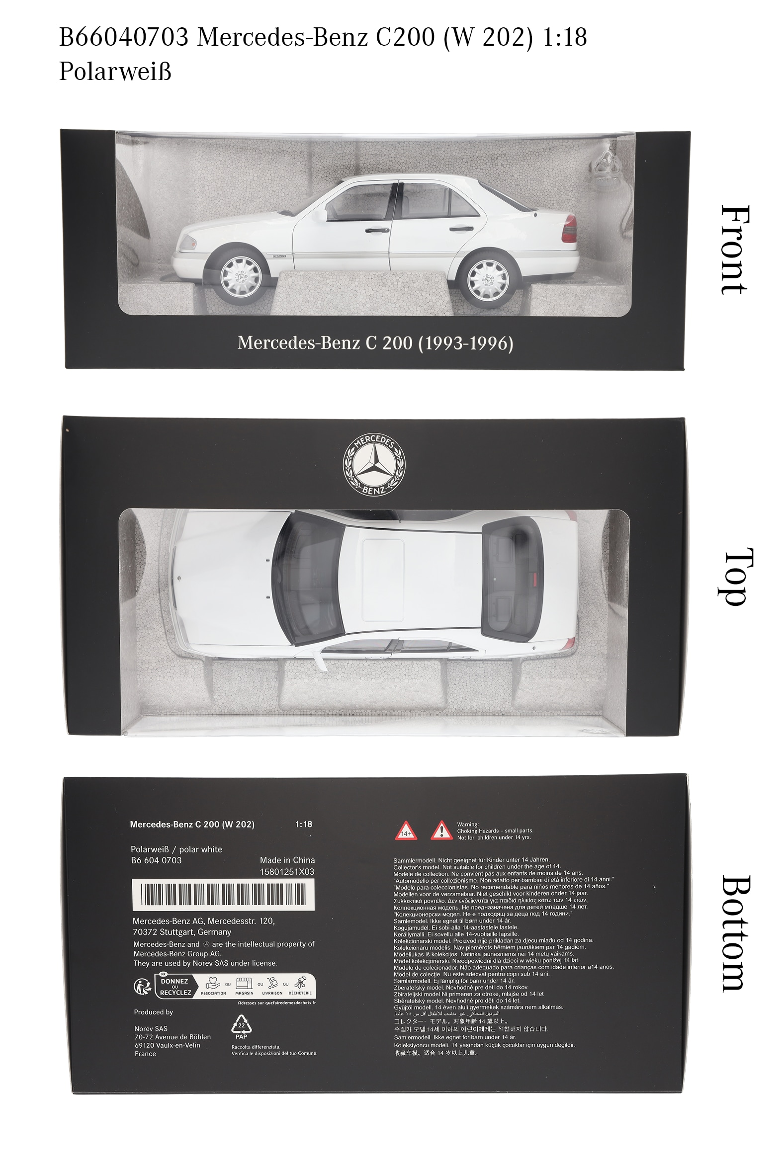 C 200 berlina W 202 (1993-1996) - blanco polar, Norev, 1:18
