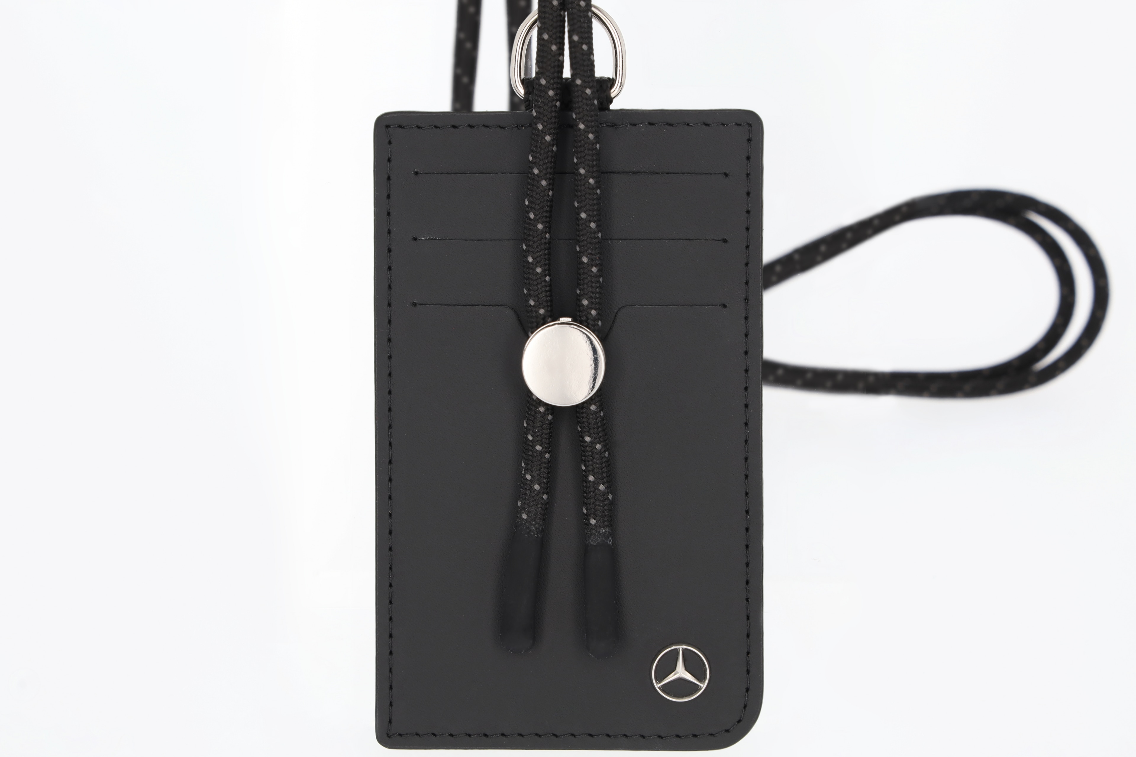Estuche para tarjetas de crédito, Con cordel, cuero del vehículo - negro, Cuero