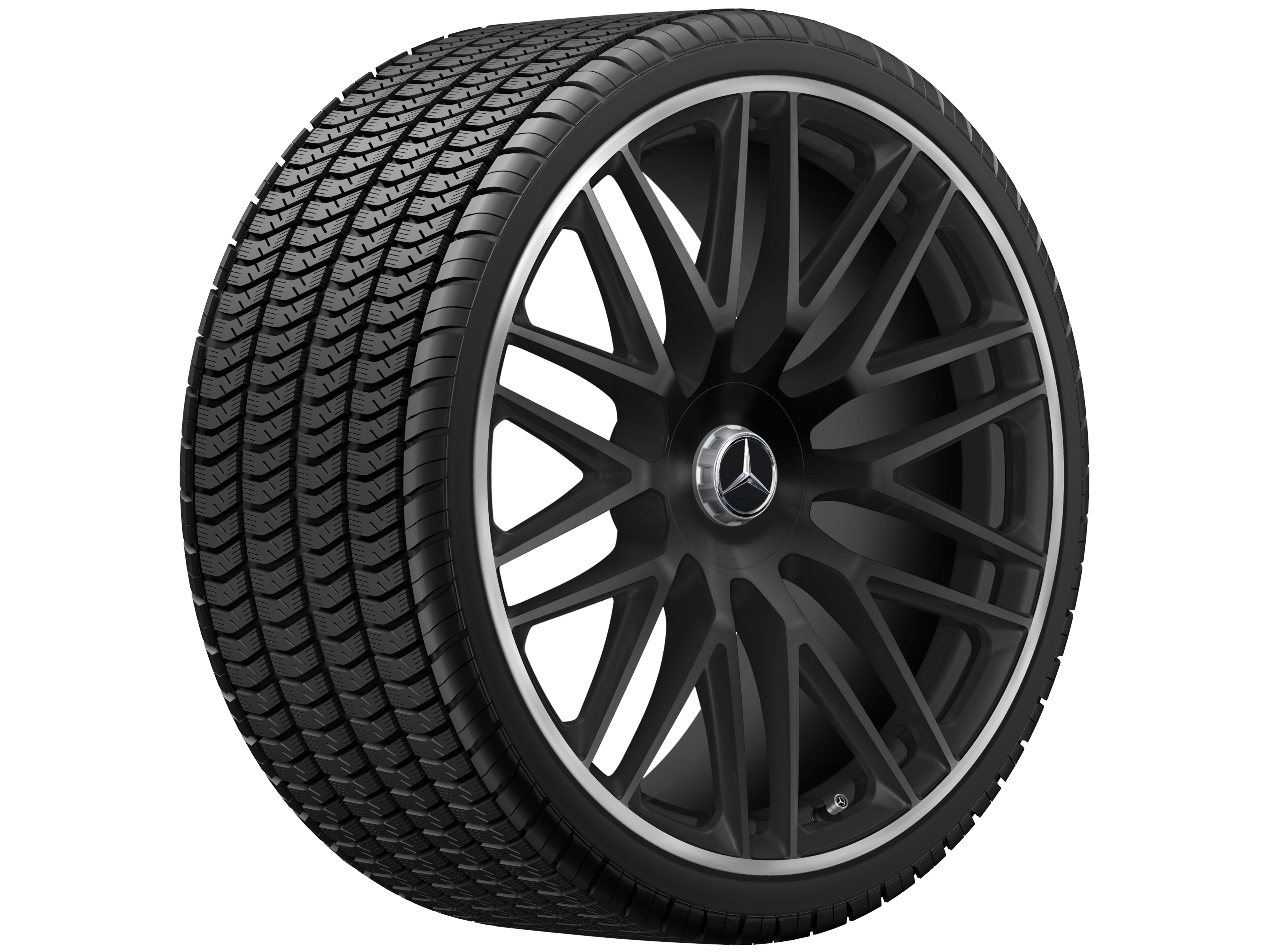 Llanta forjada AMG en diseño multirradio, 58,4 cm (23 pulgadas), Pestaña de la llanta diamantada brillante - 11,5 J x 23 ET 47, negro mate, Pestaña de la llanta pulida a alto brillo