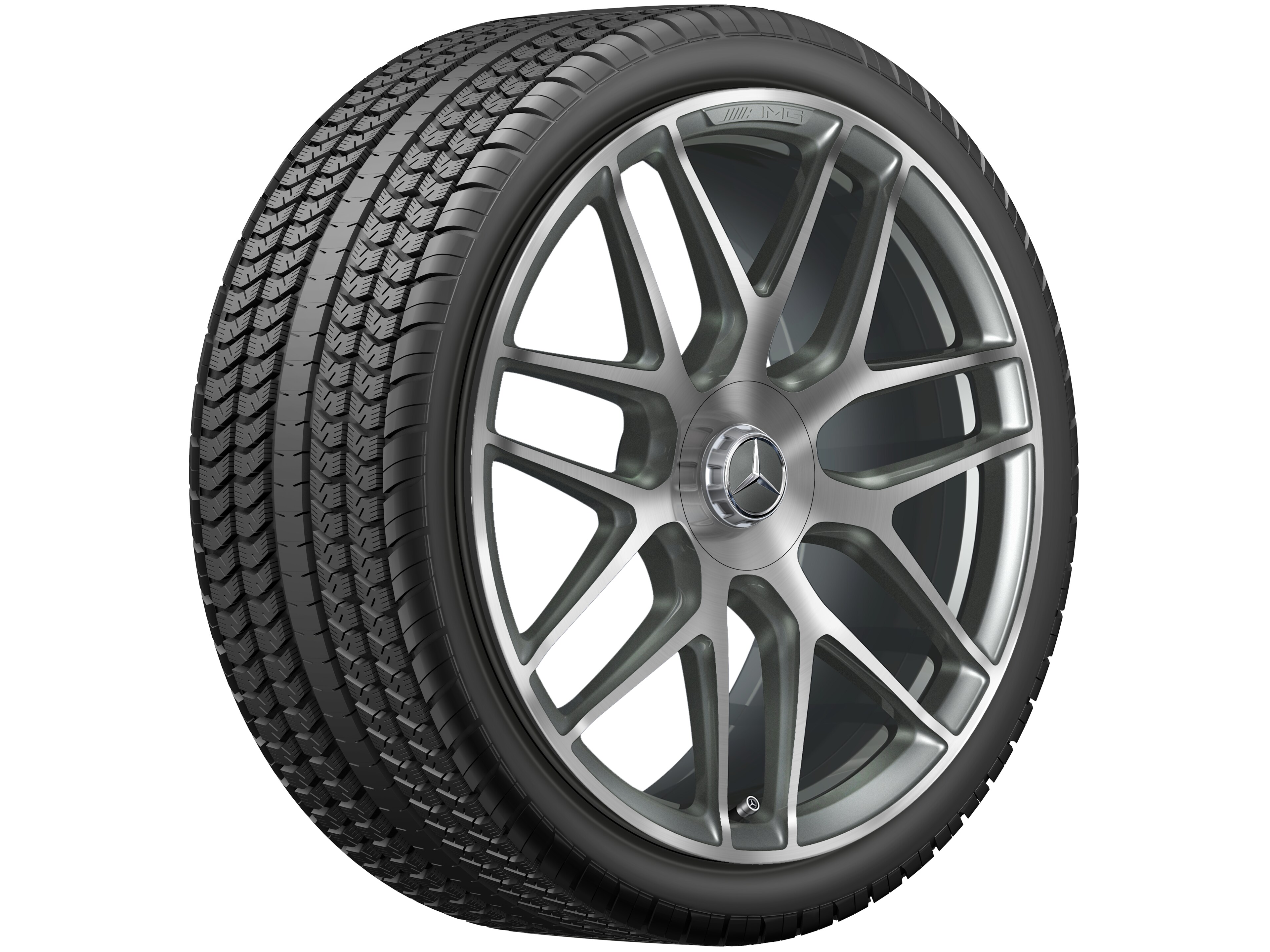 Llanta forjada AMG en diseño de radios cruzados, 55,9 cm (22 pulgadas) - 11,5 J x 22 ET 53, gris titanio, pulido a alto brillo
