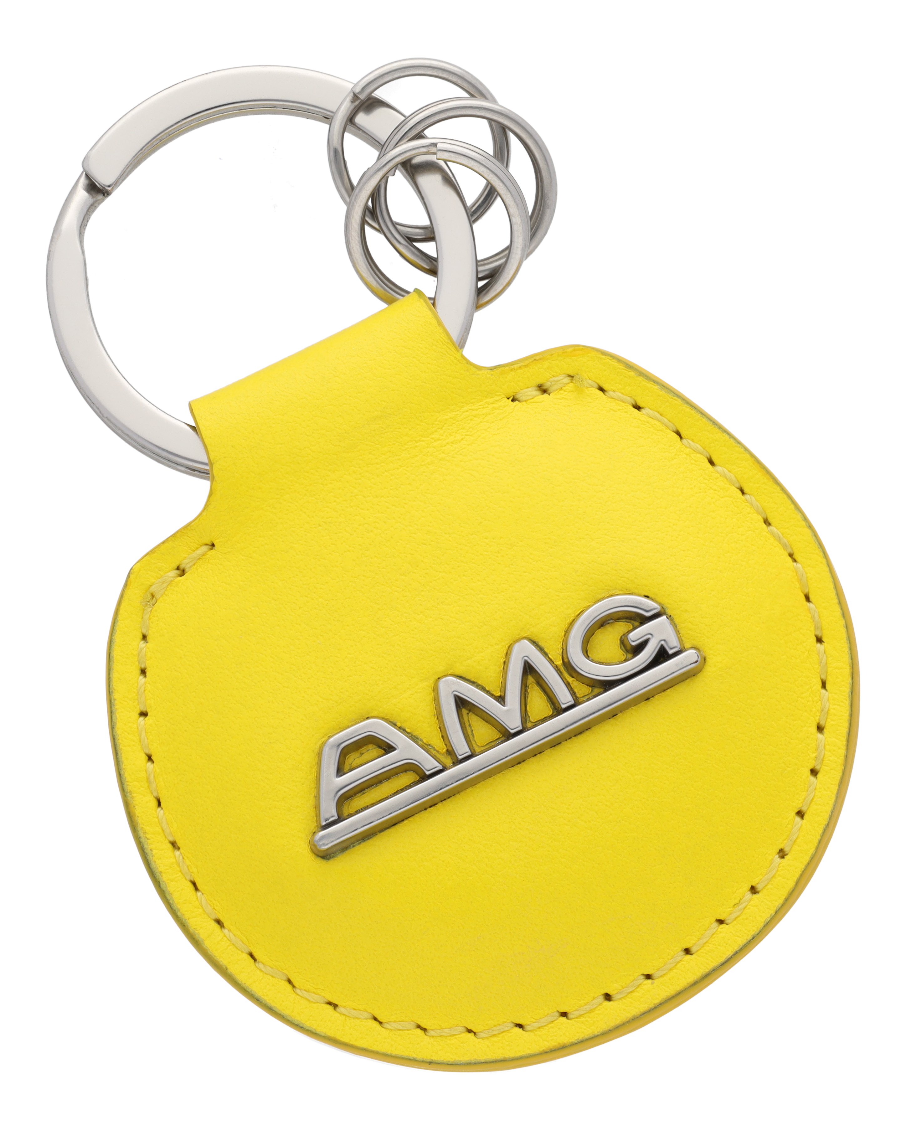 Llavero AMG, Classic - amarillo / plata, Cuero bovino / Acero inoxidable