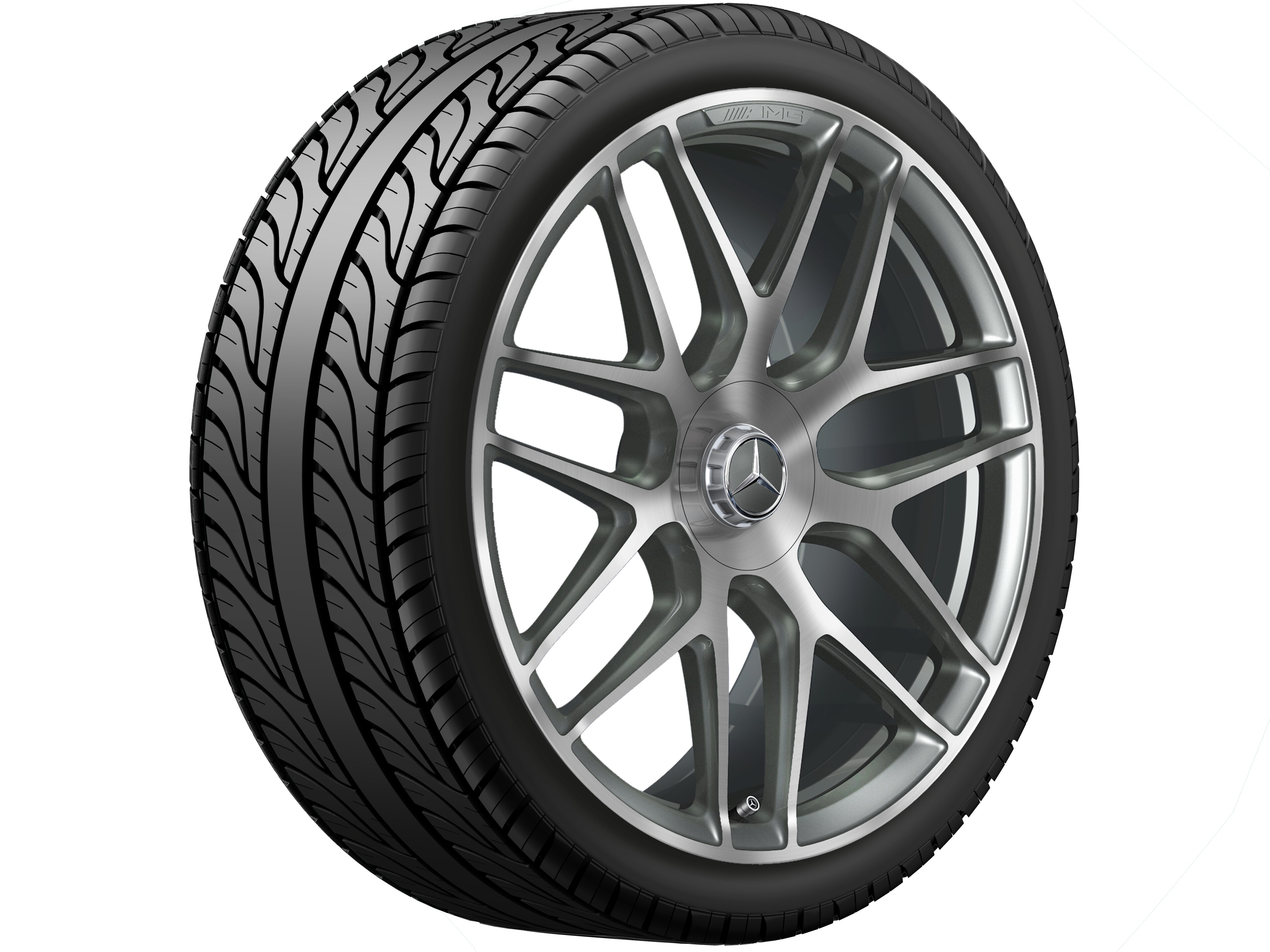 Llanta forjada AMG en diseño de radios cruzados, 55,9 cm (22 pulgadas) - 11,5 J x 22 ET 53, gris titanio, pulido a alto brillo