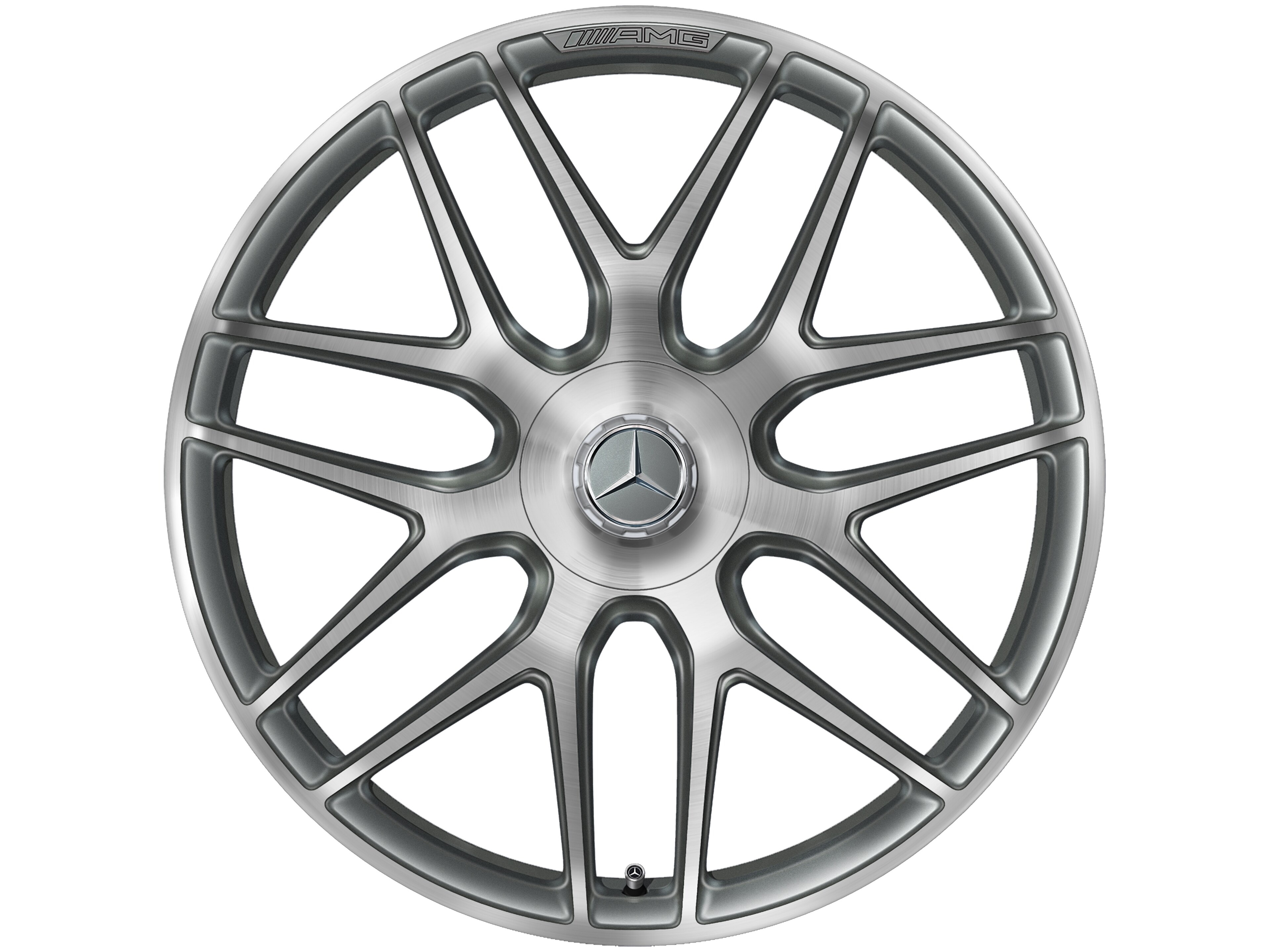 Llanta forjada AMG en diseño de radios cruzados, 55,9 cm (22 pulgadas) - 11,5 J x 22 ET 53, gris titanio, pulido a alto brillo