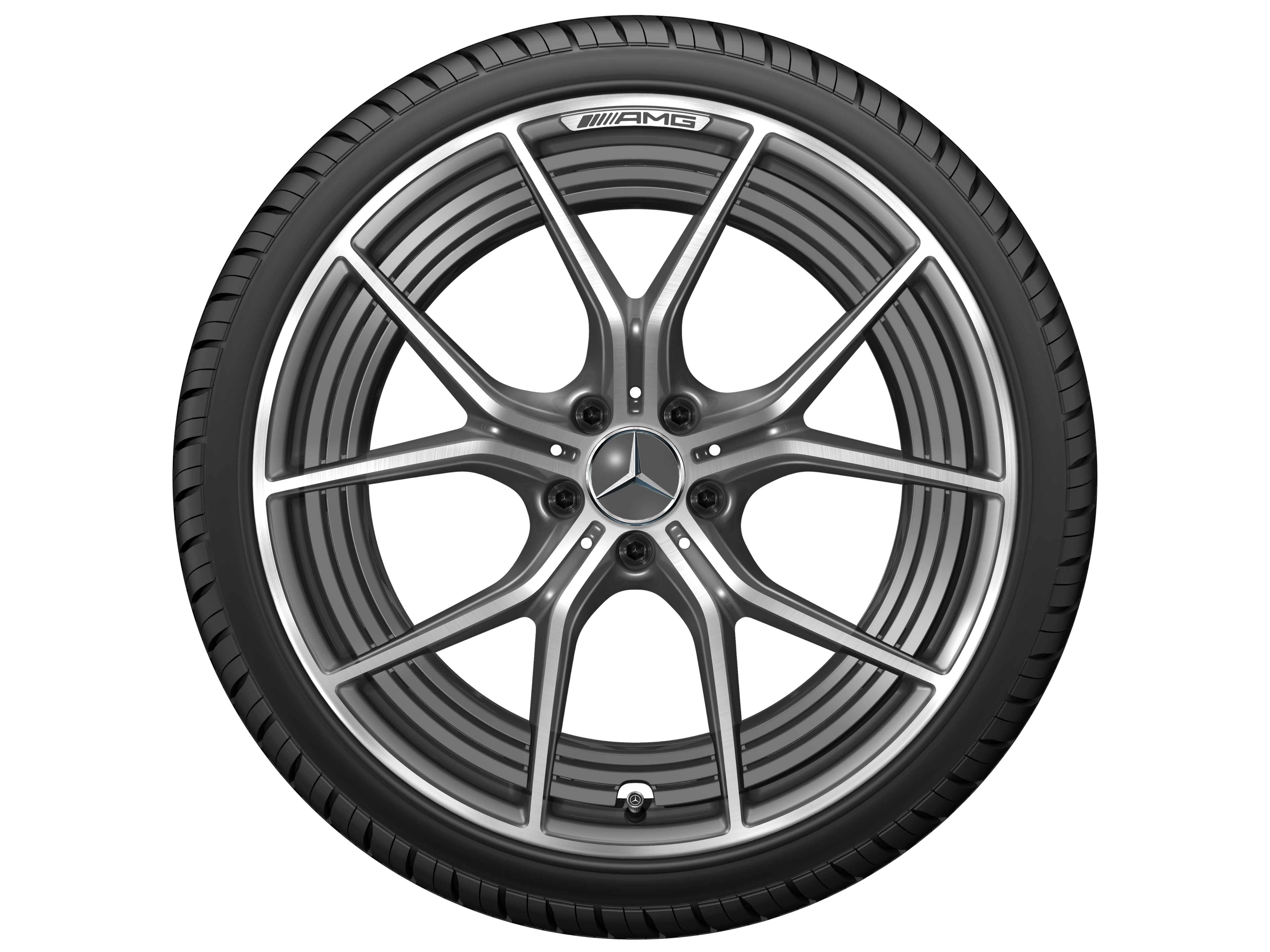 Llanta forjada AMG en diseño de 5 radios dobles, 53,3 cm (21 pulgadas) - 11 J x 21 ET 60, gris tántalo, pulido a alto brillo