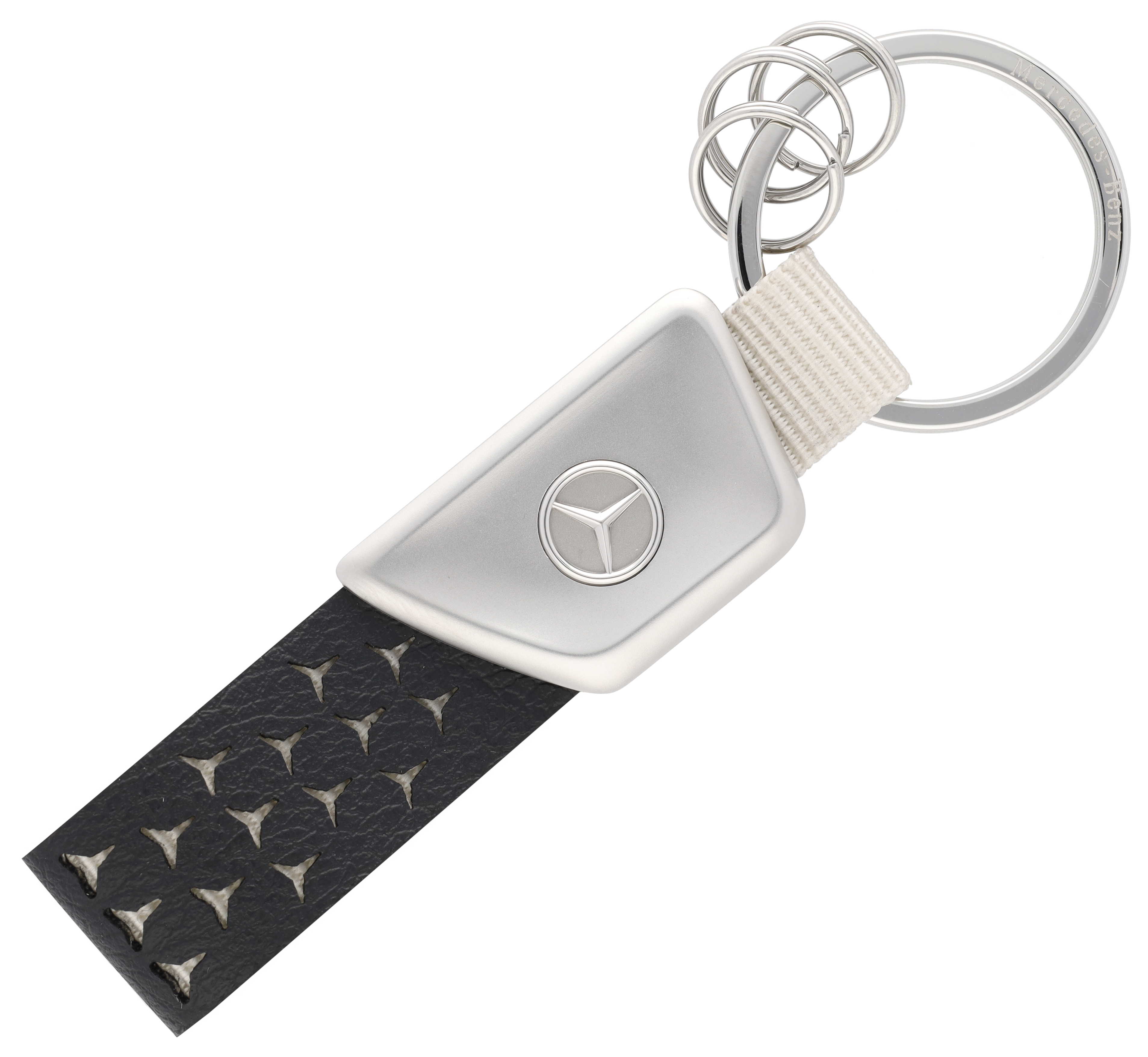 Llaveros, Logotipo - negro / plata, Acero inoxidable / Cuero de manzana (vegano) / Nailon