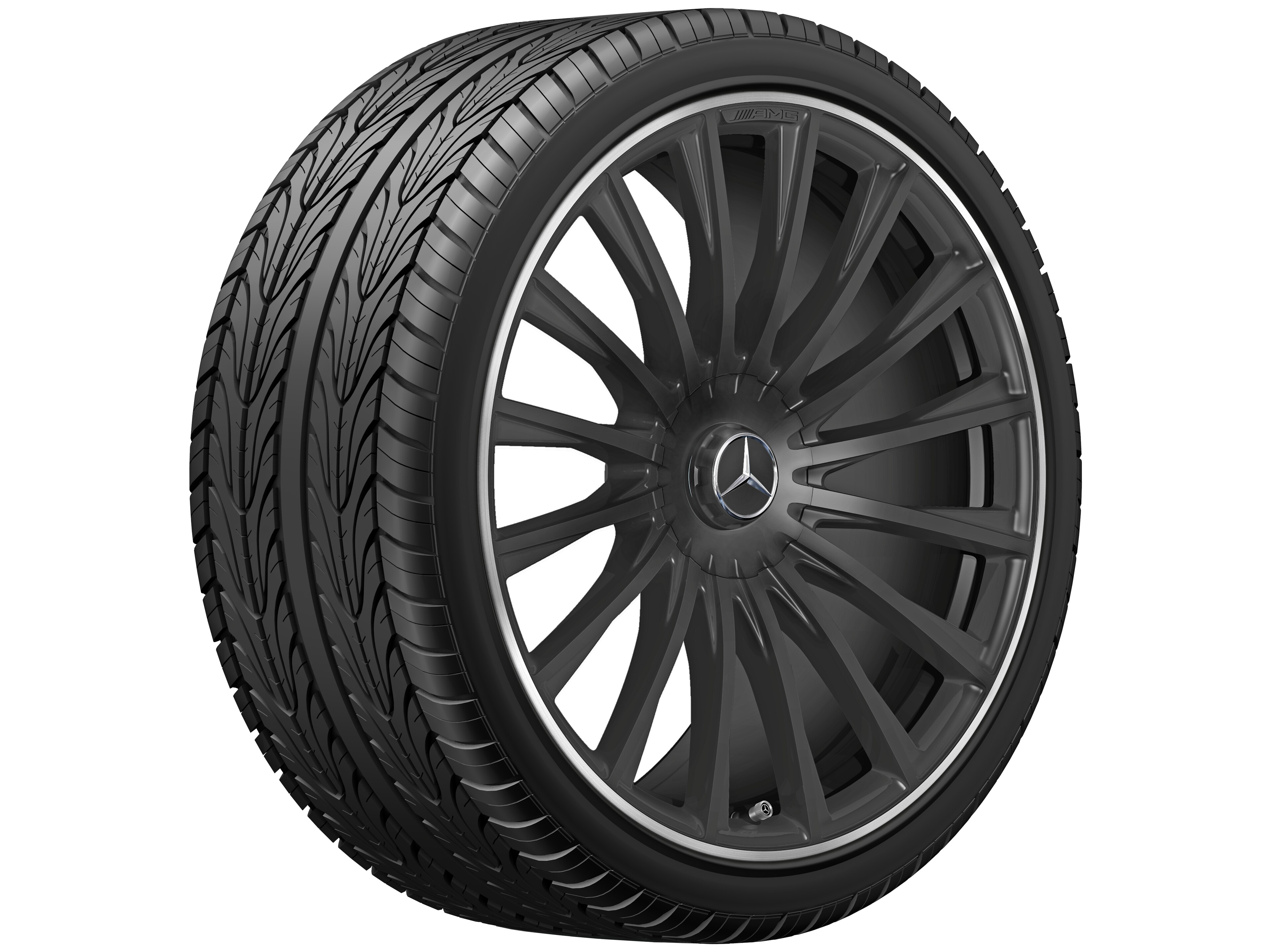 Llanta forjada AMG en diseño multirradio, 53,3 cm (21 pulgadas), Pestaña de la llanta diamantada brillante - 10,5 J x 21 ET 50, negro mate, Pestaña de la llanta pulida a alto brillo