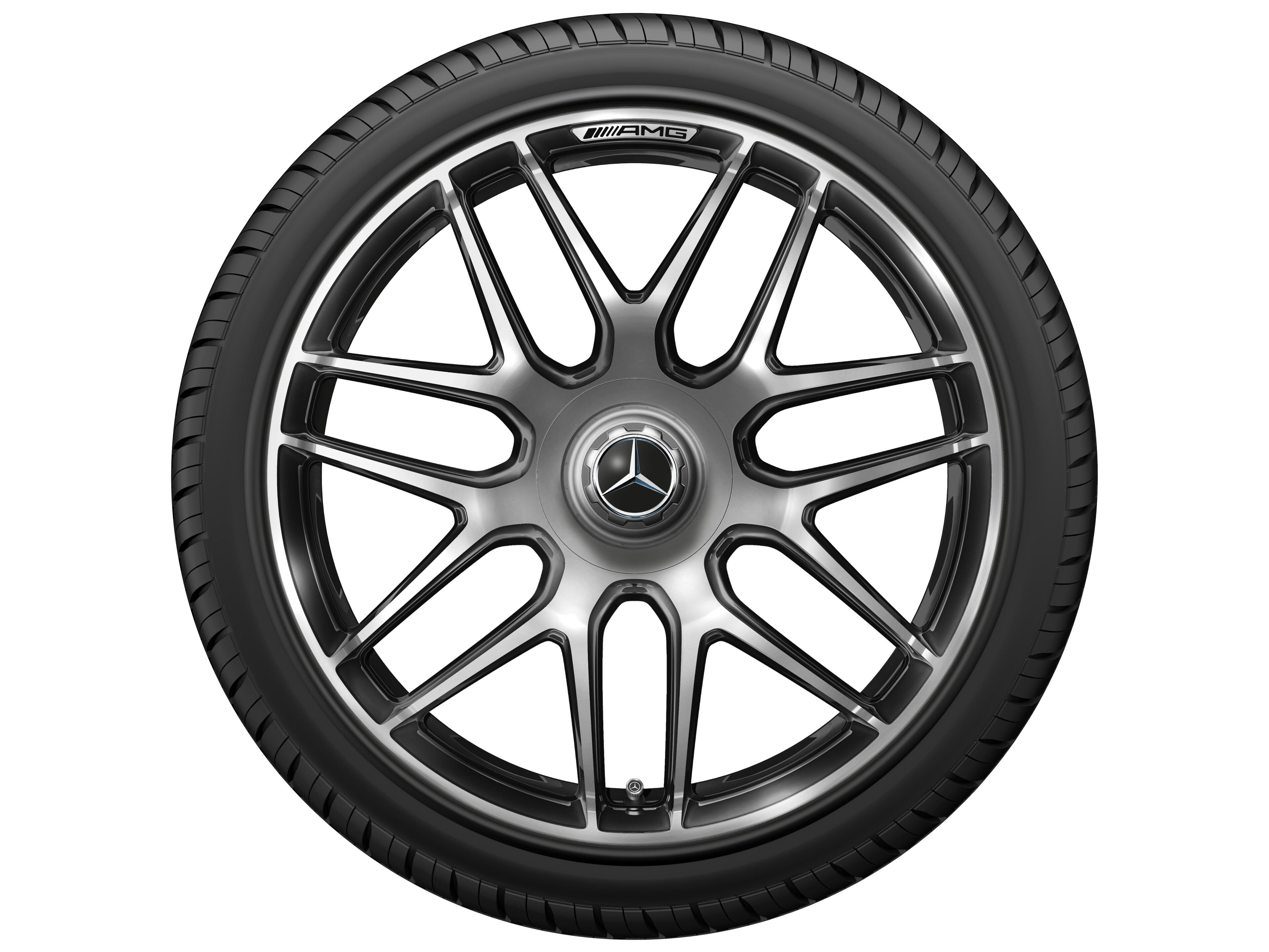 Llanta forjada AMG en diseño de radios cruzados, 50,8 cm (20 pulgadas), Pestaña de la llanta diamantada brillante - 9,5 J x 20 ET 25, dark platin gloss, Pestaña de la llanta pulida a alto brillo