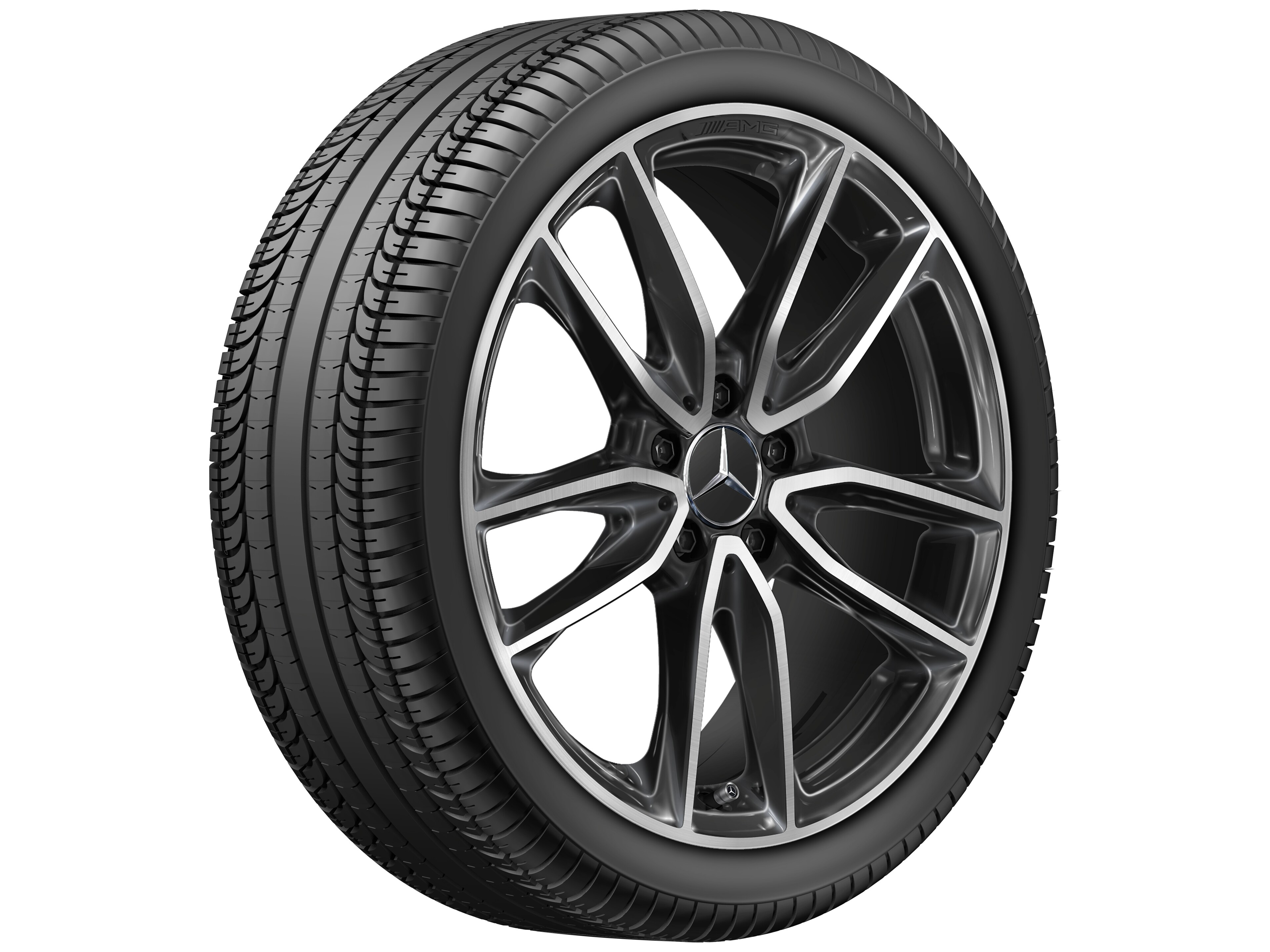 Llanta de 5 radios dobles AMG, 48,3 cm (19 pulgadas) - 7,5 J x 19 ET 49, negro, pulido a alto brillo