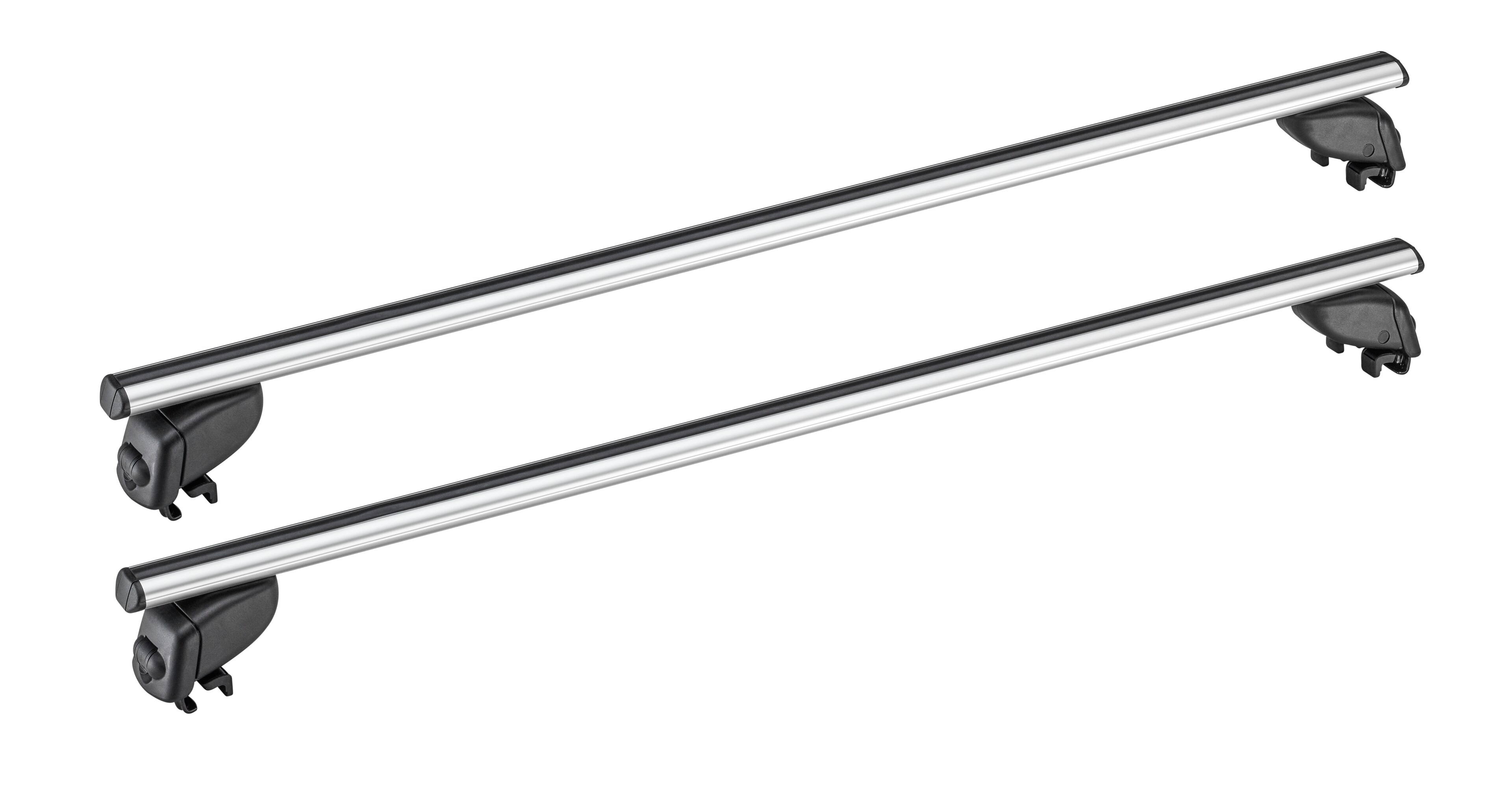 Barras longitudinales sobre el techo Alustyle, dos puentes transversales - Aluminio / Plástico, plata / negro