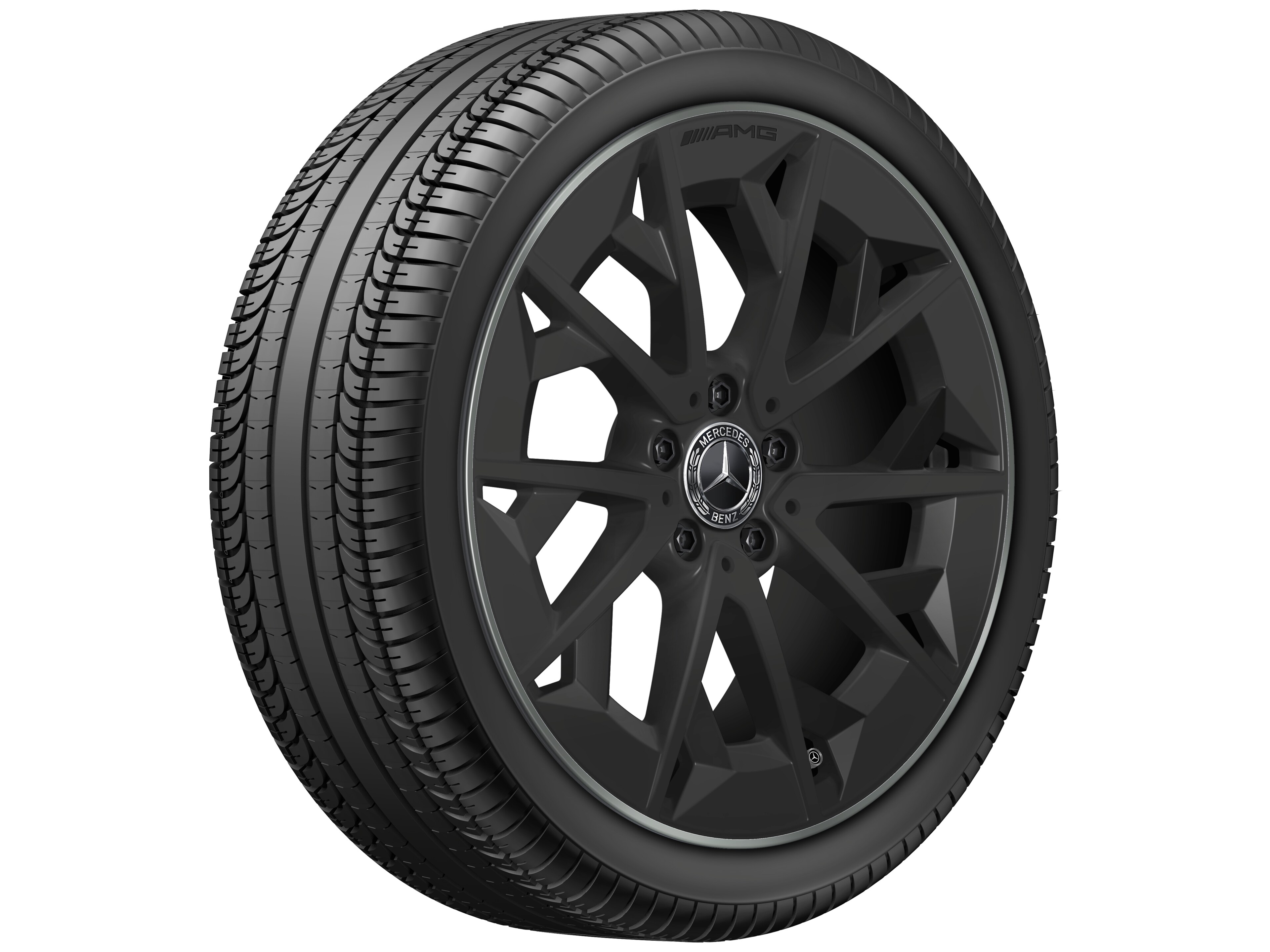 Llanta de aleación AMG, en diseño de radios cruzados, 48,3 cm (19 pulgadas) - 7,5 J x 19 ET 48,4, negro mate / Techgold mate