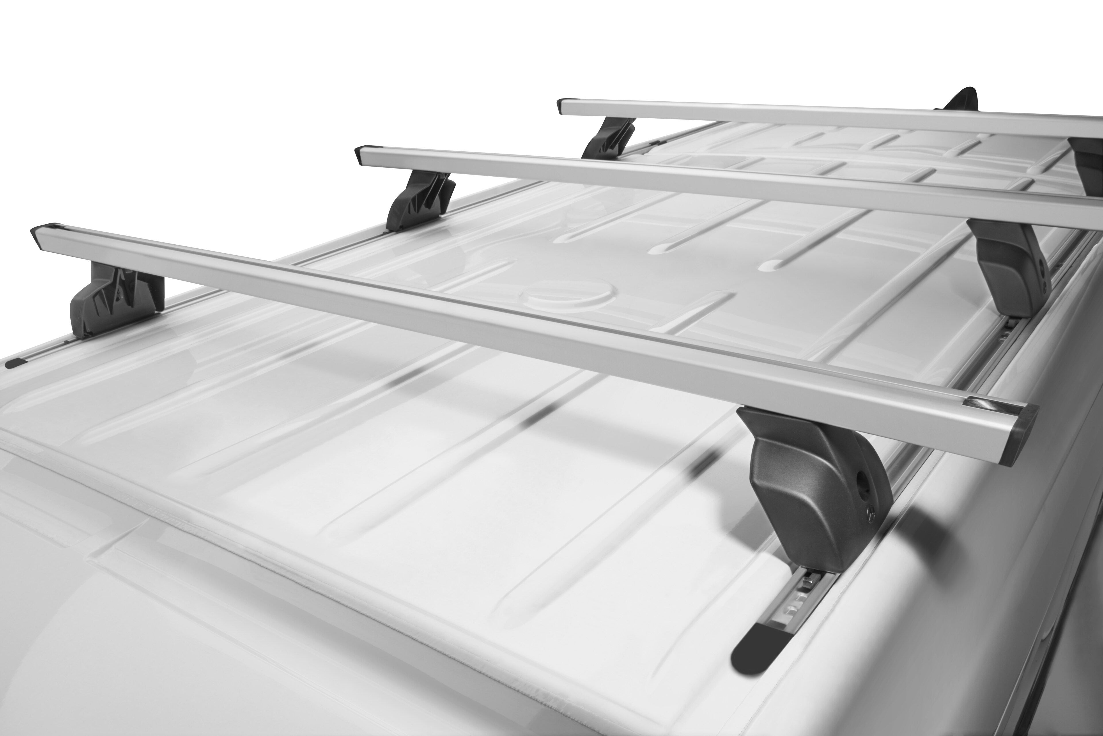 Soporte básico para el techo, tres puentes transversales - Aluminio / Acero, plata / negro