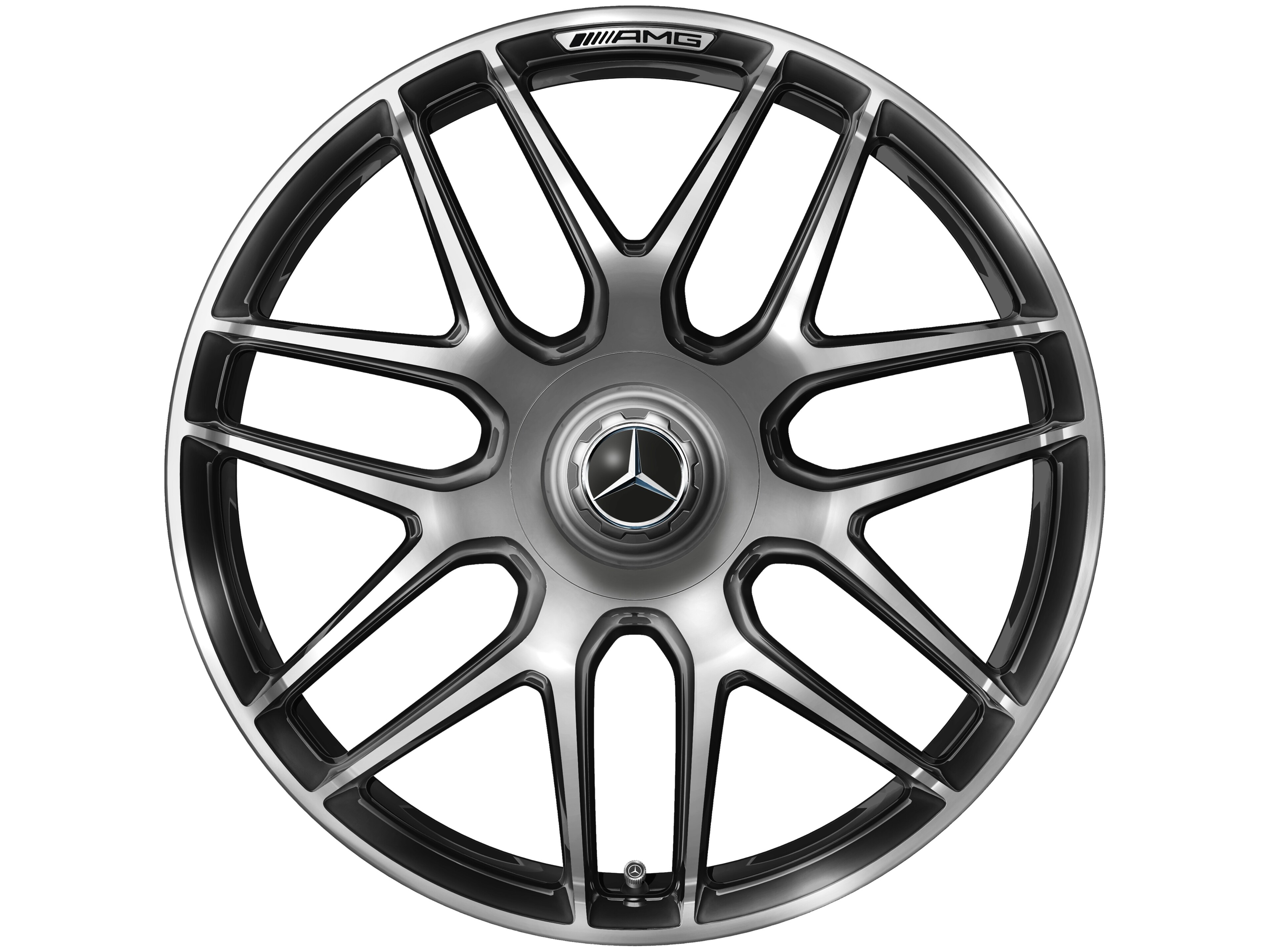 Llanta forjada AMG en diseño de radios cruzados, 50,8 cm (20 pulgadas), Pestaña de la llanta diamantada brillante - 9,5 J x 20 ET 25, dark platin gloss, Pestaña de la llanta pulida a alto brillo