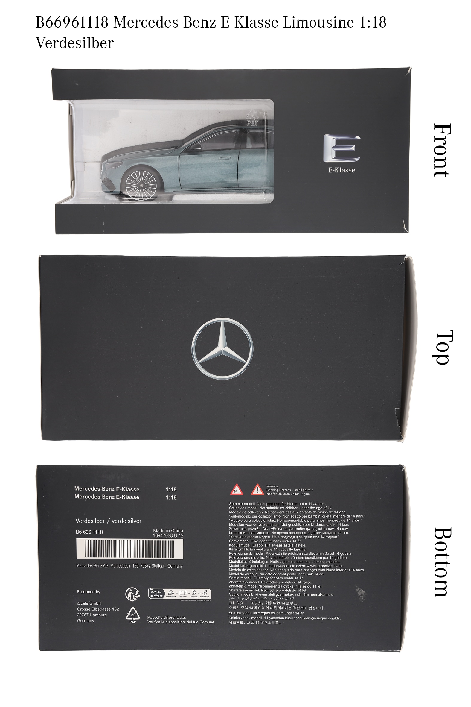 Clase E, Berlina, AMG Line, W214 - plata verde, iScale, 1:18