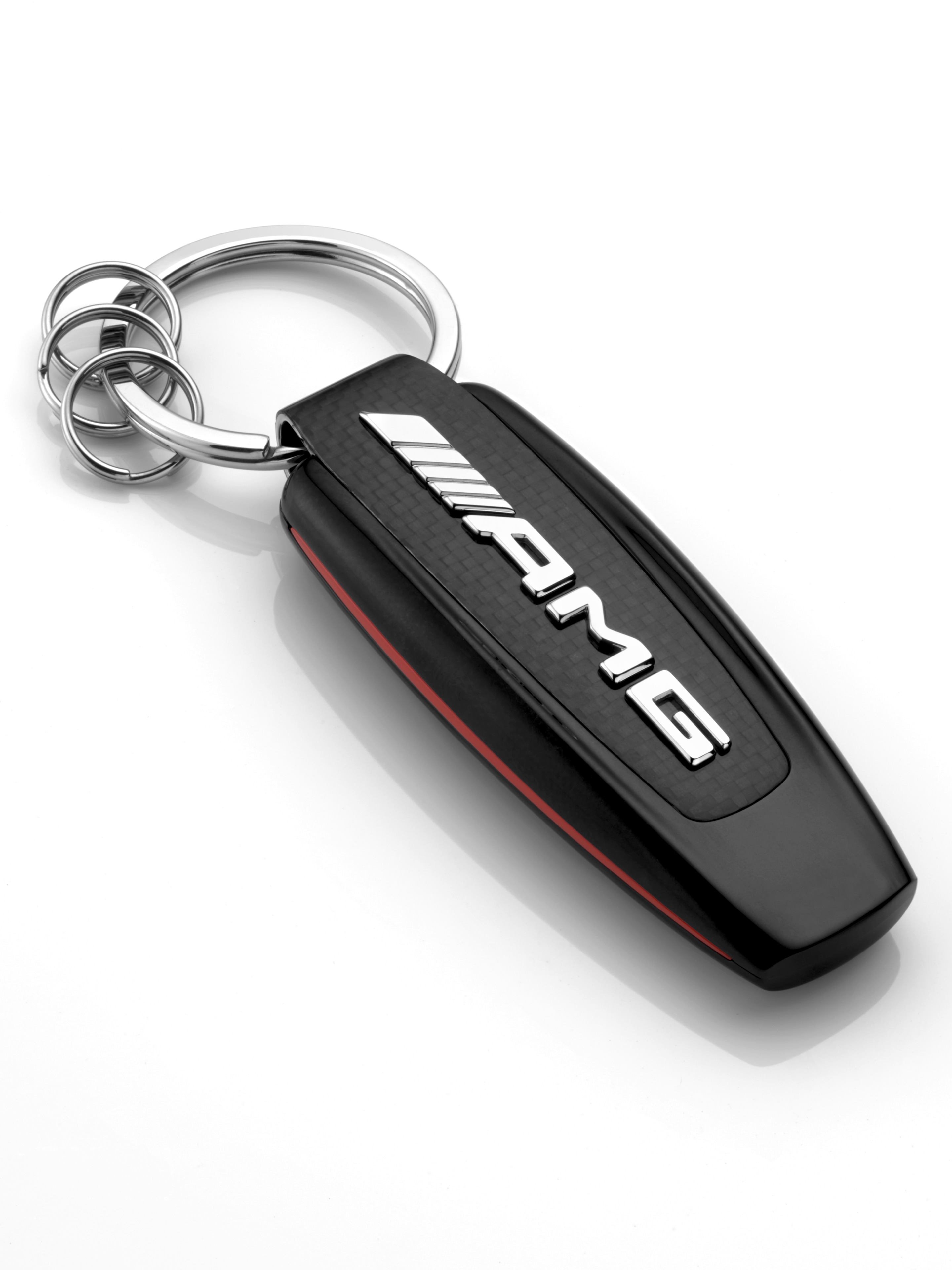Llavero AMG, Inscripción - negro / plata / rojo, Acero inoxidable / Carbono
