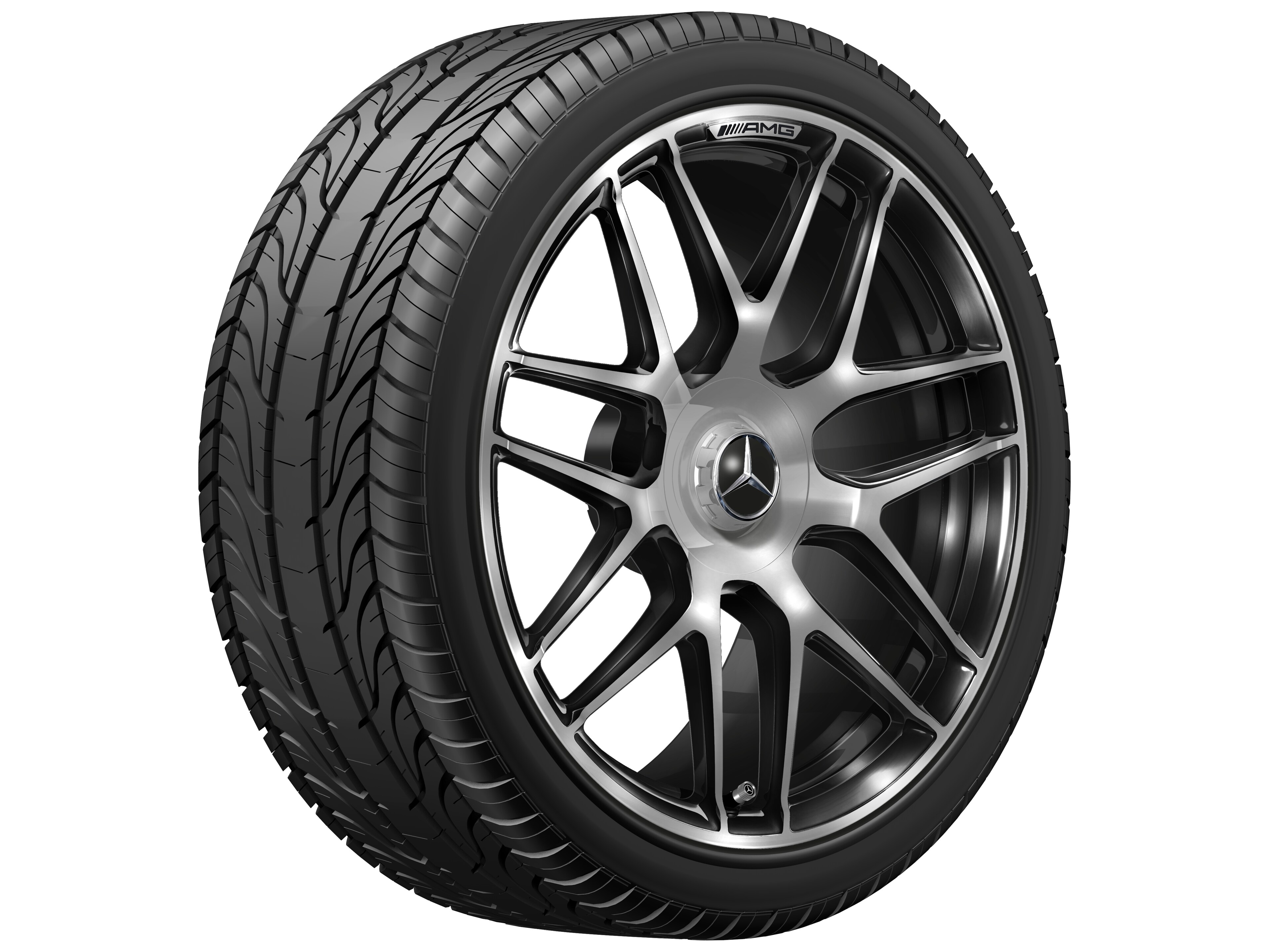 Llanta forjada AMG en diseño de radios cruzados, 50,8 cm (20 pulgadas), Pestaña de la llanta diamantada brillante - 9,5 J x 20 ET 25, dark platin gloss, Pestaña de la llanta pulida a alto brillo