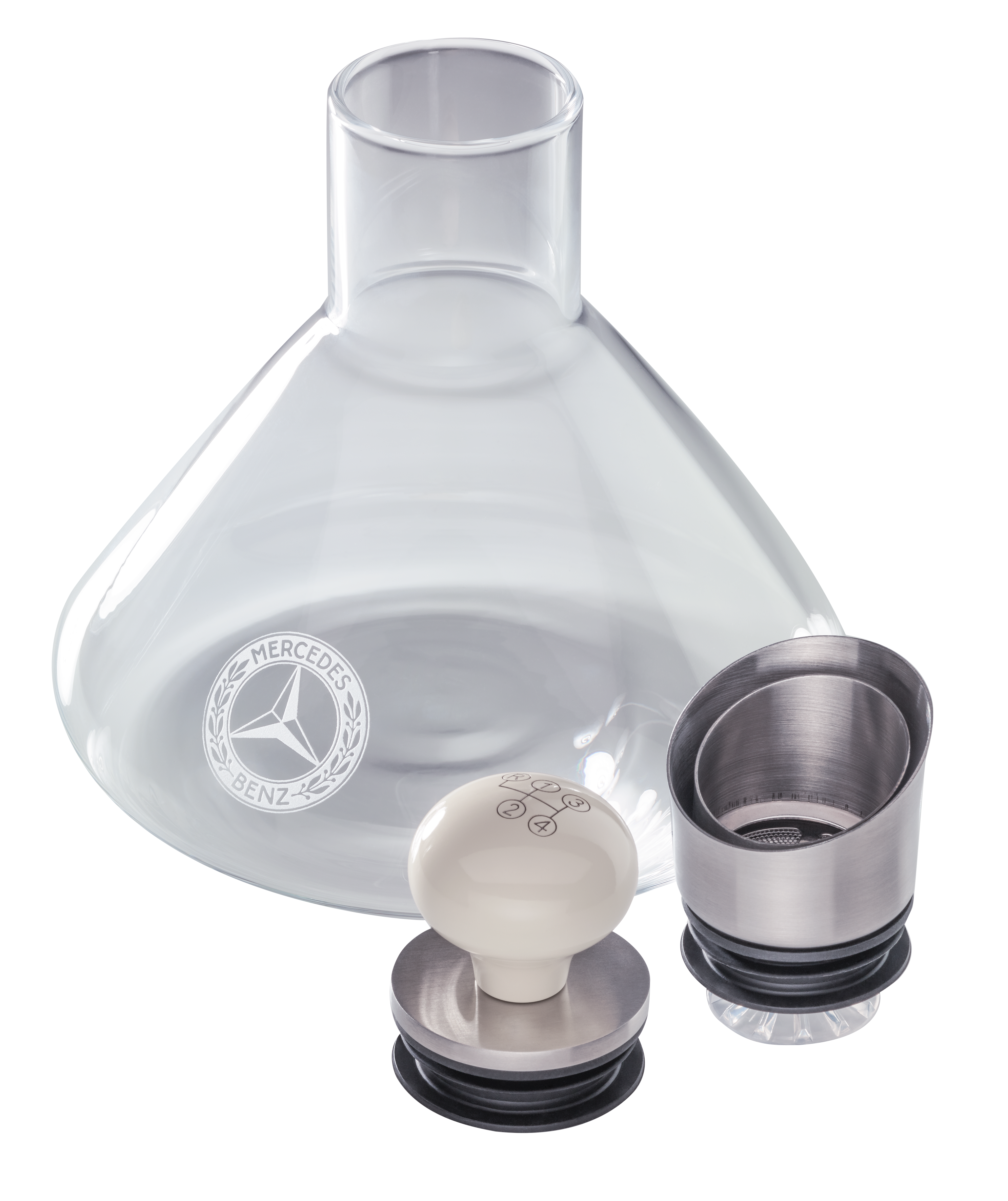 Garrafa para decantar - transparente / marfil / plata, Cristal / Acero inoxidable / Madera