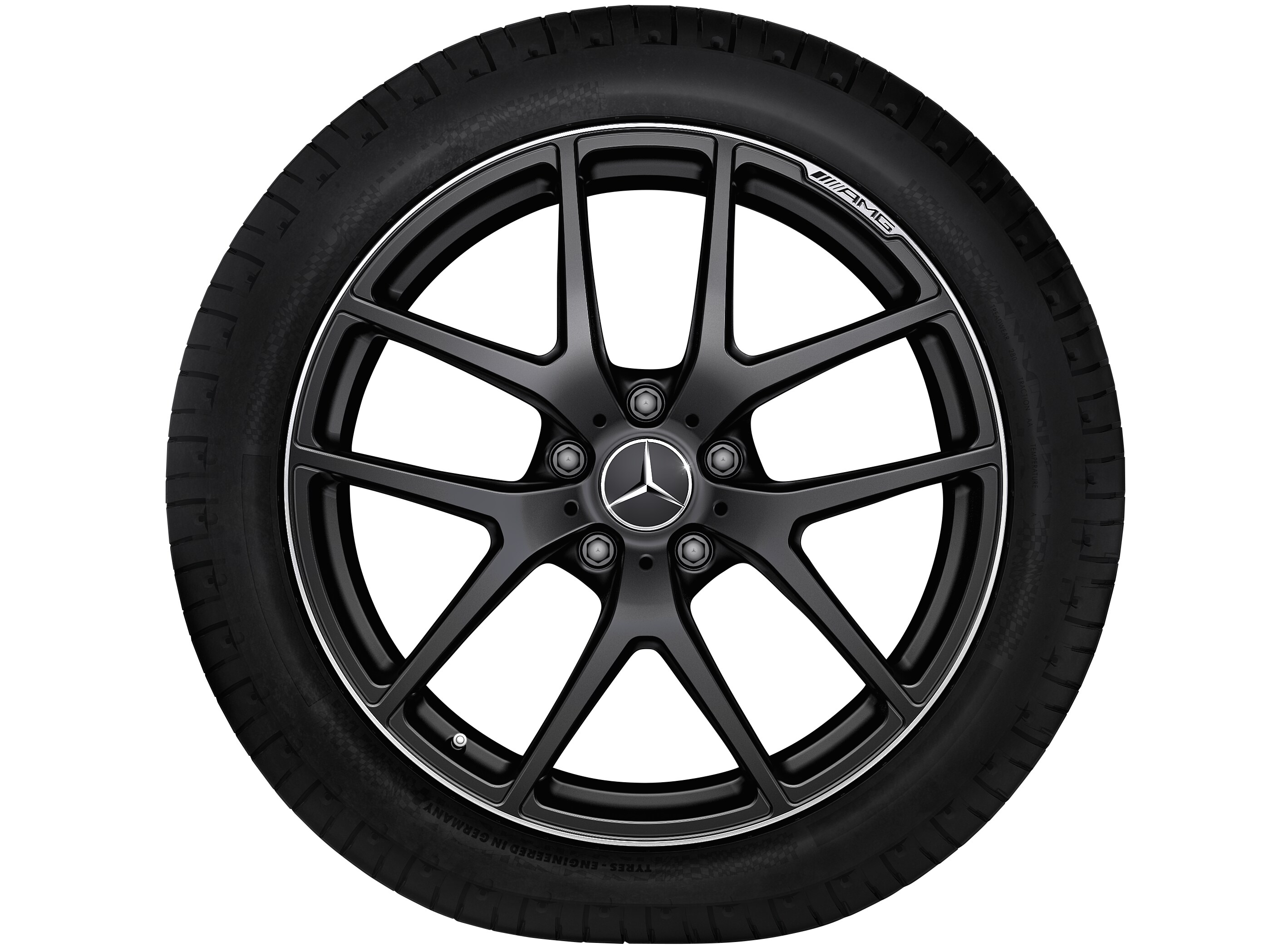 Llanta forjada AMG en diseño de 5 radios dobles, 53,3 cm (21 pulgadas), Pestaña de la llanta diamantada brillante - 10 J x 21 ET 45, negro mate, Pestaña de la llanta pulida a alto brillo