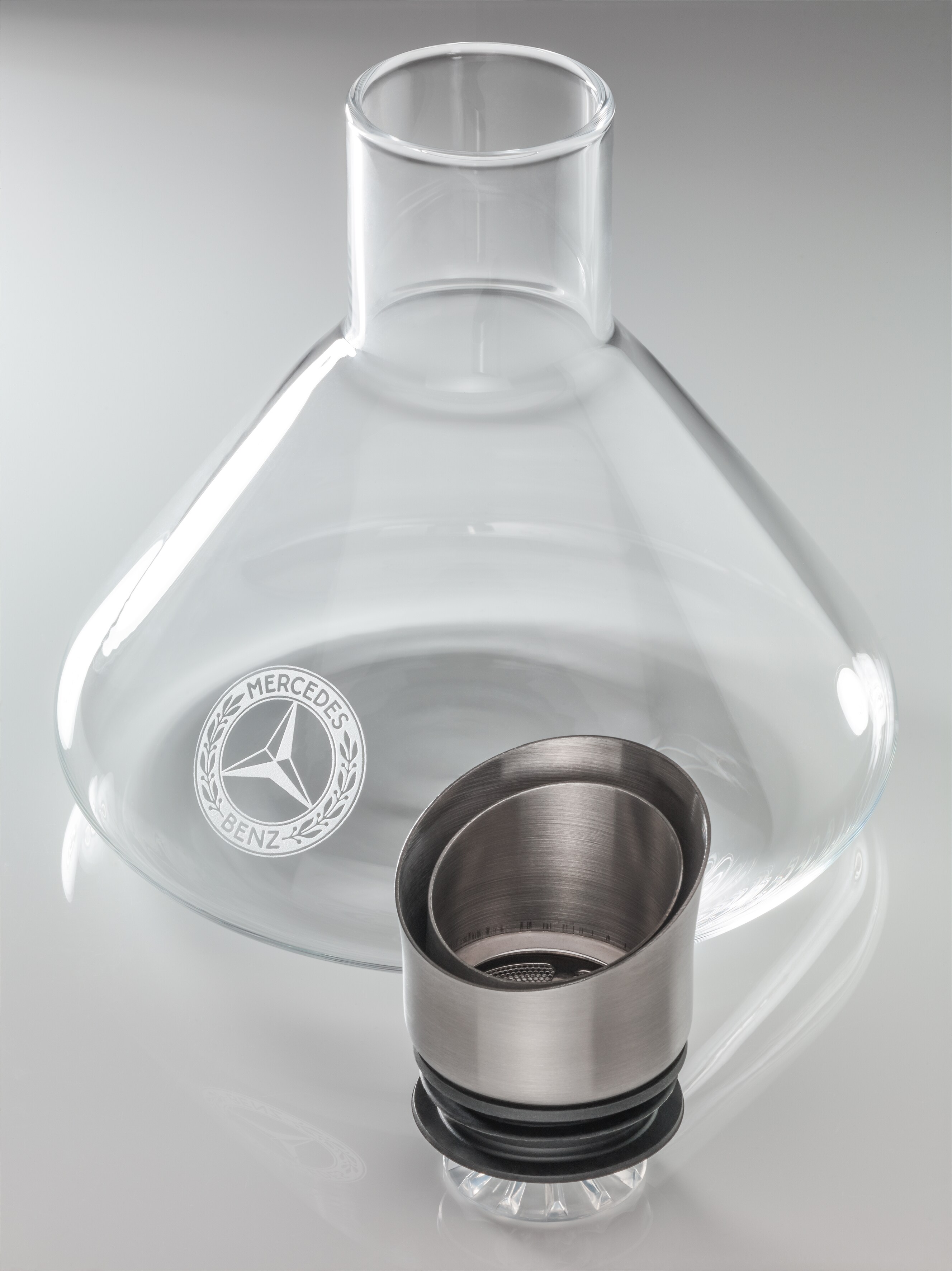 Garrafa para decantar - transparente / marfil / plata, Cristal / Acero inoxidable / Madera