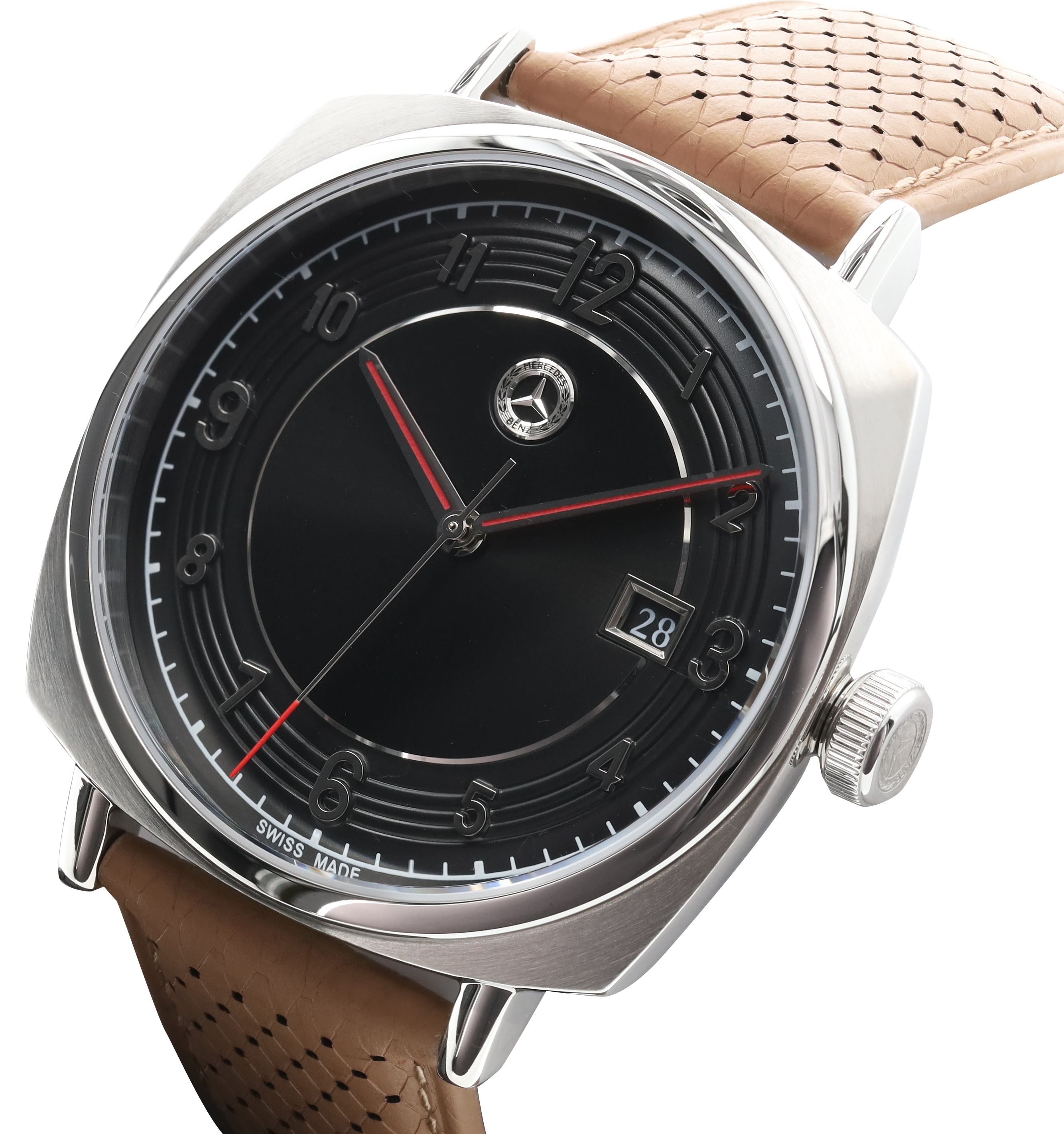 Reloj de pulsera, caballero, Classic, Pagoda - plata / negro / marrón coñac, Acero inoxidable / Piel de becerro