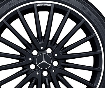 Llanta multirradio AMG, 50,8 cm (20 pulgadas), Pestaña de la llanta diamantada brillante - 8 J x 20 ET 43,5, negro mate, pulido a alto brillo