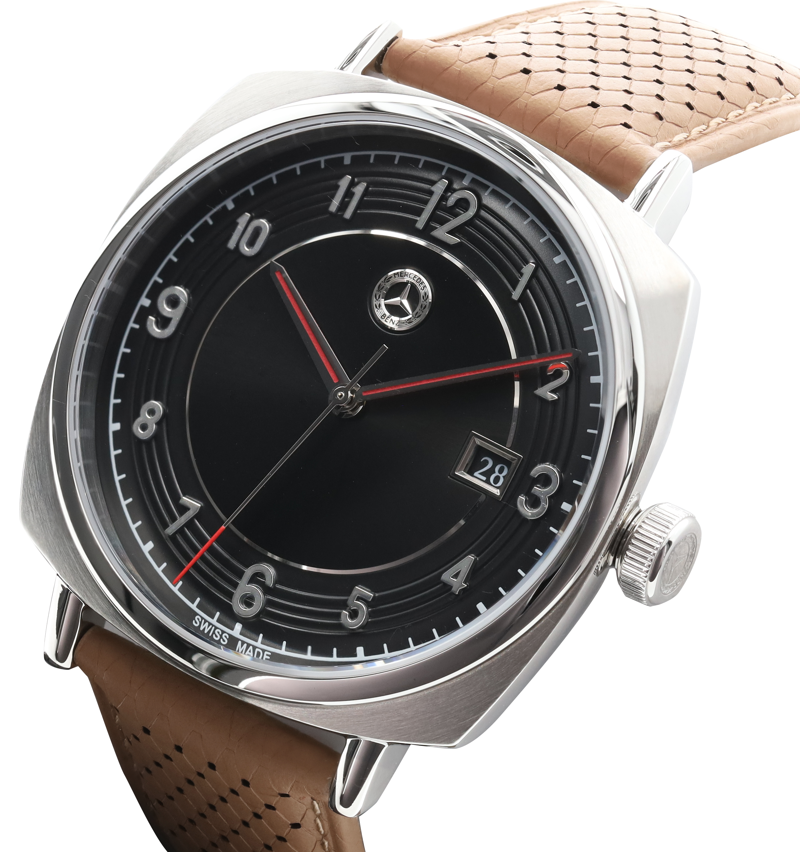 Reloj de pulsera, caballero, Classic, Pagoda - plata / negro / marrón coñac, Acero inoxidable / Piel de becerro