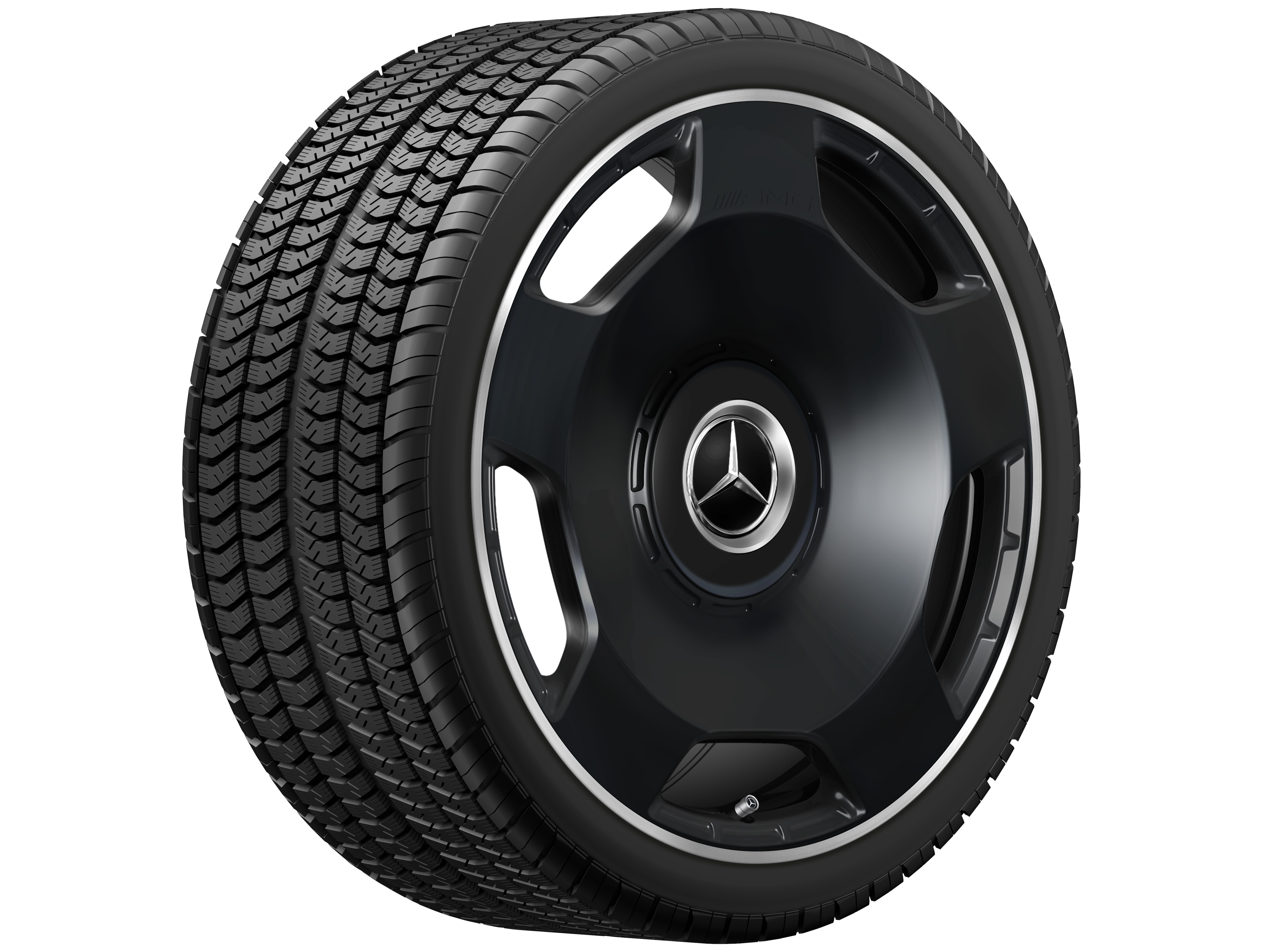 Llanta forjada AMG en diseño de 5 orificios, 53,3 cm (21 pulgadas), Pestaña de la llanta diamantada brillante - 10 J x 21 ET 30, negro mate, Pestaña de la llanta pulida a alto brillo