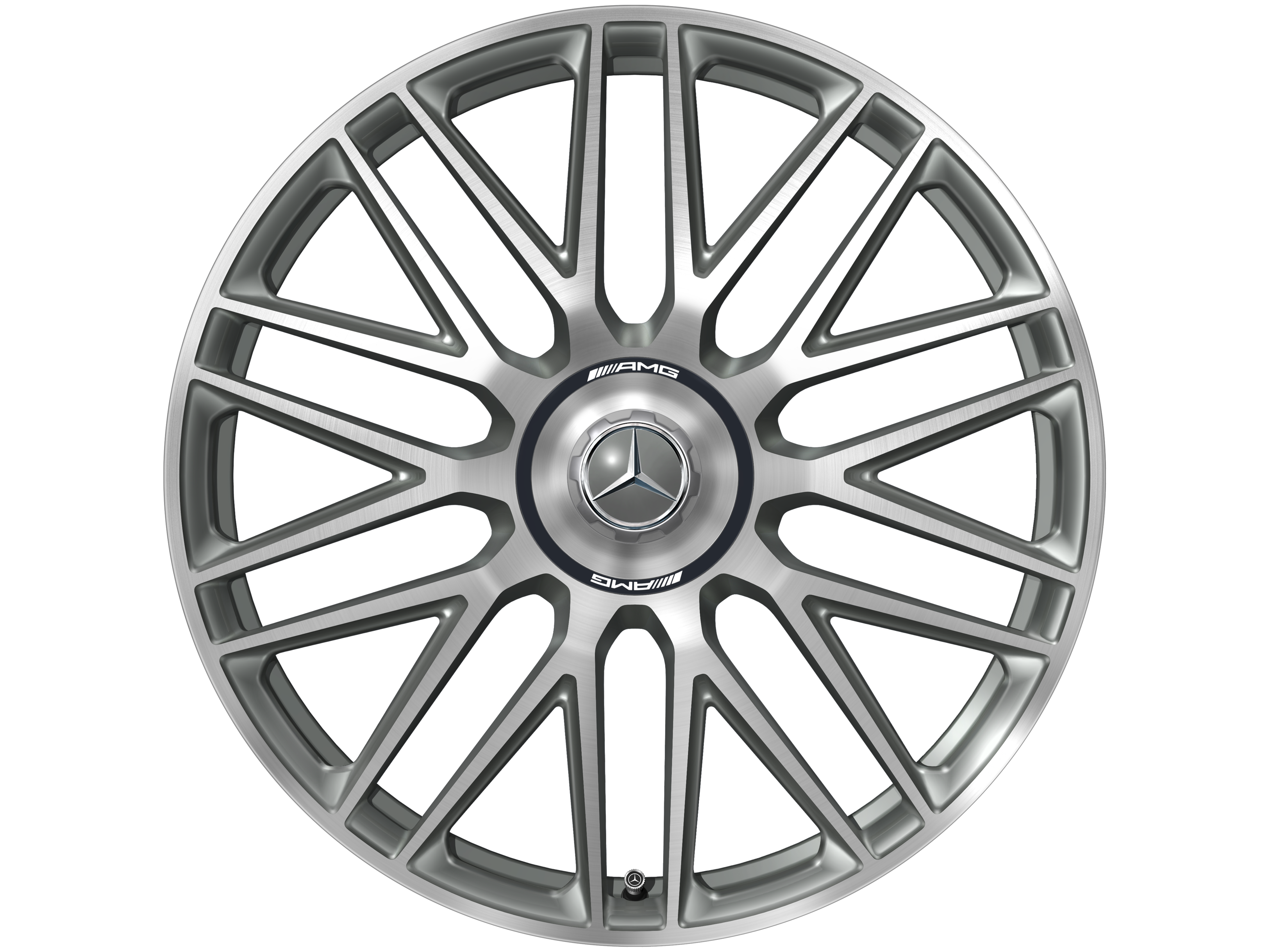 Llanta forjada AMG en diseño de 10 radios dobles, 53,3 cm (21 pulgadas) - 10,5 J x 21 ET 42, gris titanio, pulido a alto brillo