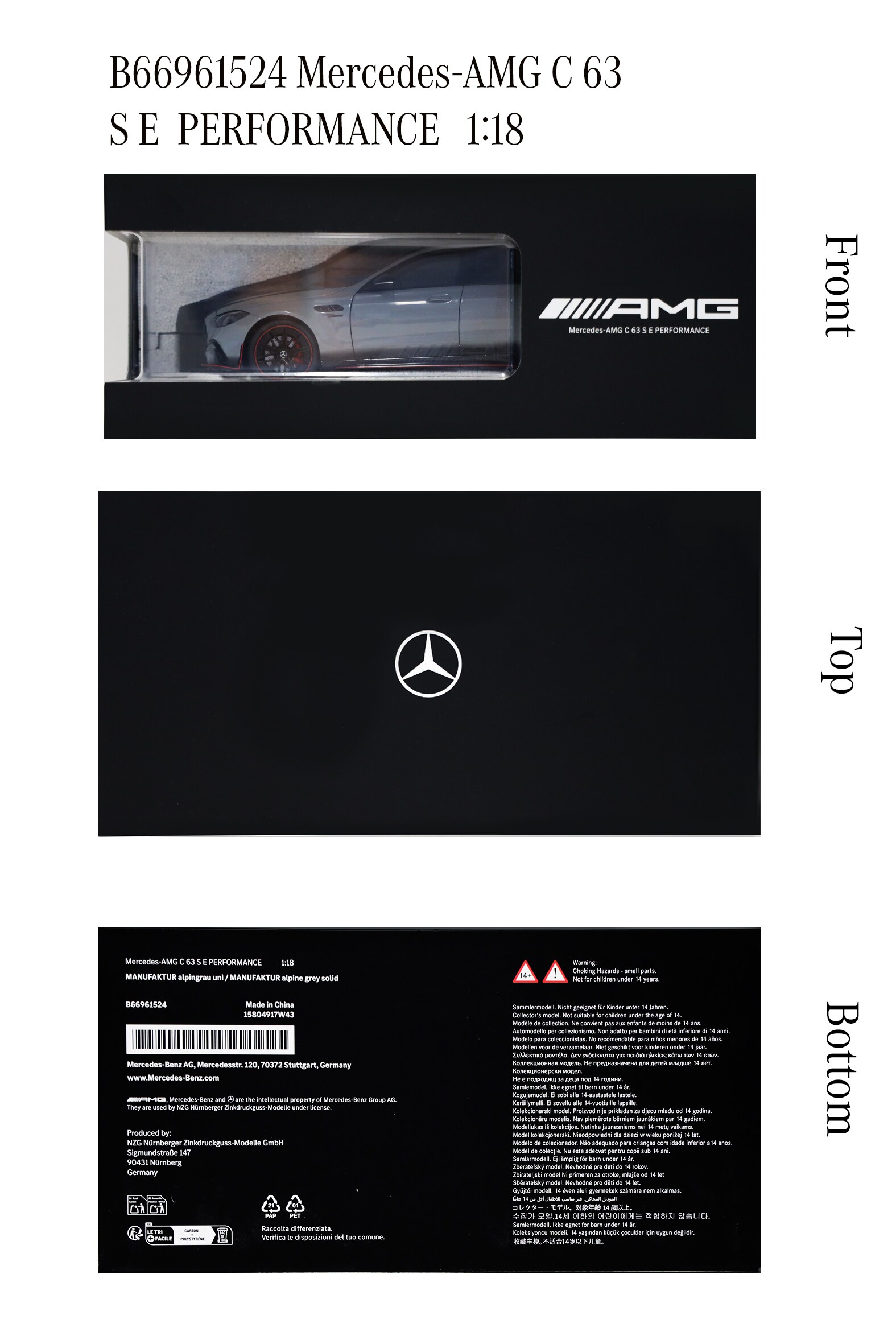 Mercedes-AMG C 63, W206 - MANUFAKTUR gris alpino uni, NZG, 1:18