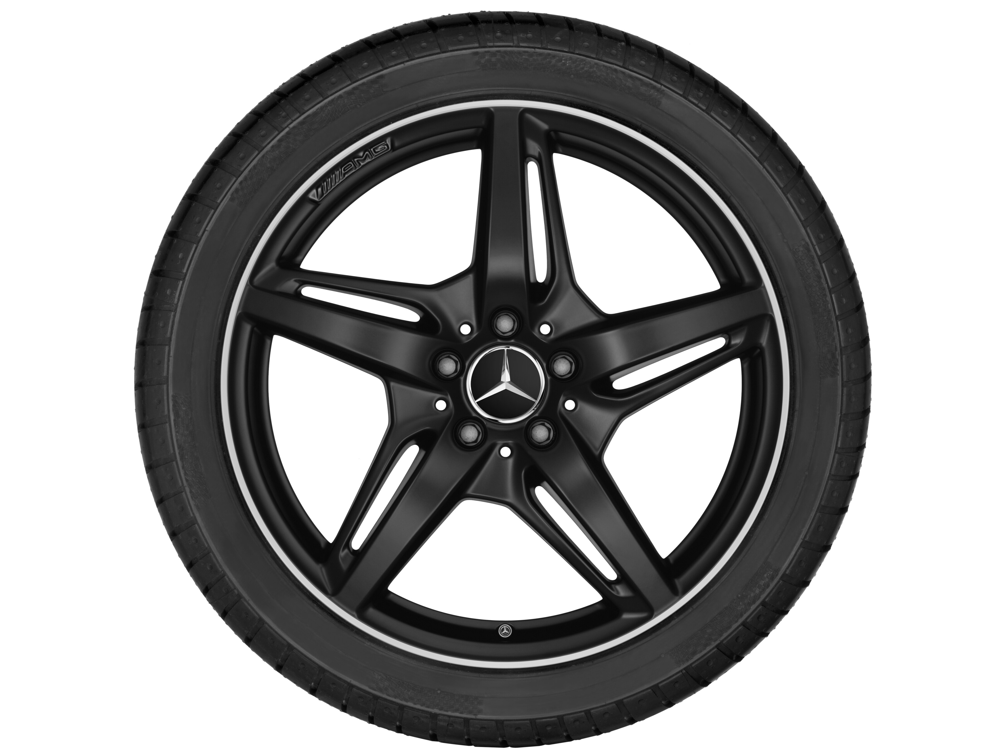 Llanta AMG de 5 radios, 50,8 cm (20 pulgadas), Pestaña de la llanta diamantada brillante - 11 J x 20 ET 68, negro mate
