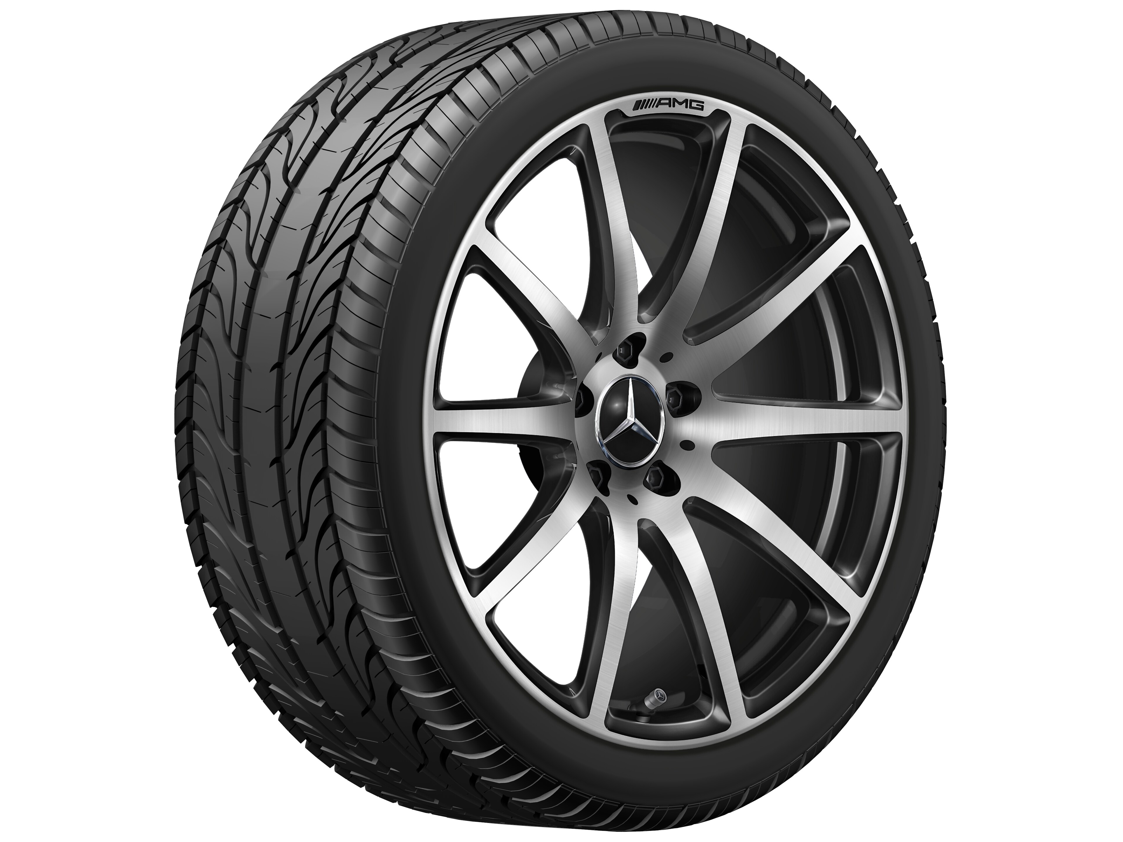 Llanta forjada AMG en diseño de 10 radios, 48,3 cm (19 pulgadas) - 9 J x 19 ET 27, negro, pulido