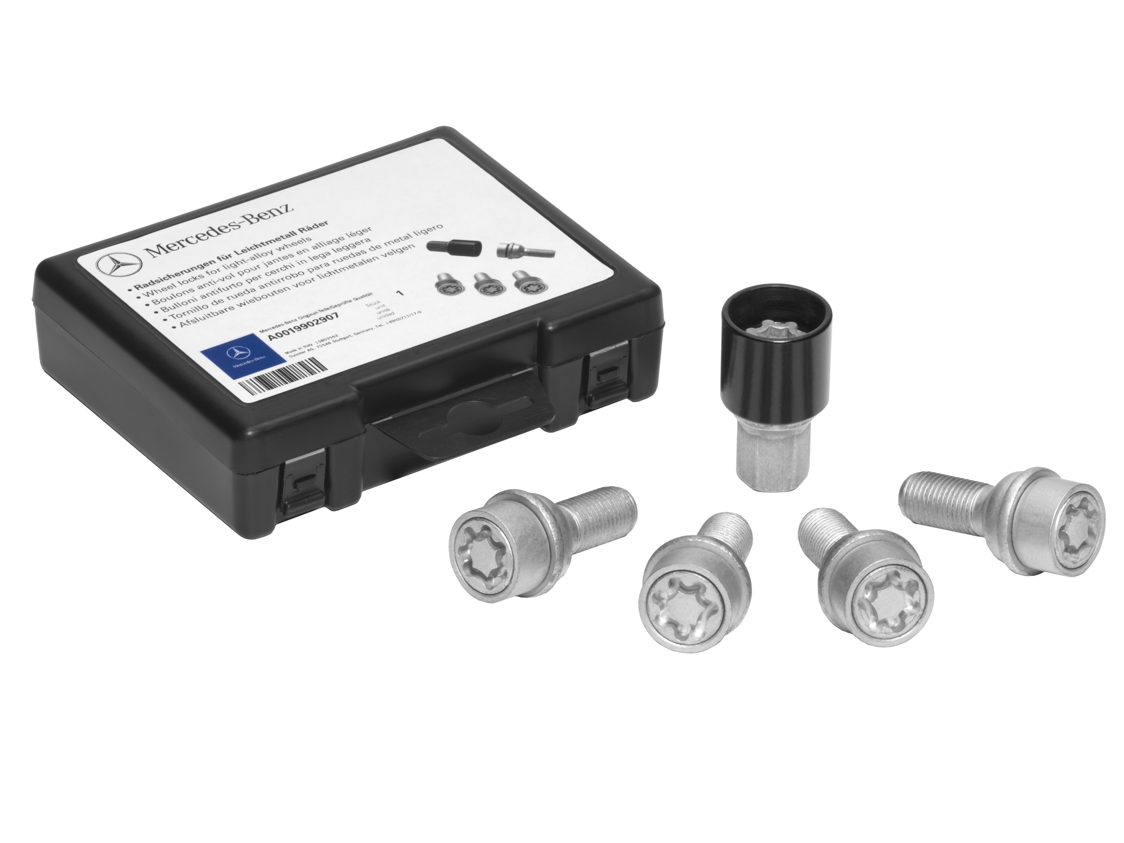 Juego de tornillos de rueda antirrobo, M14 x 1,5 x 25,5 - plata