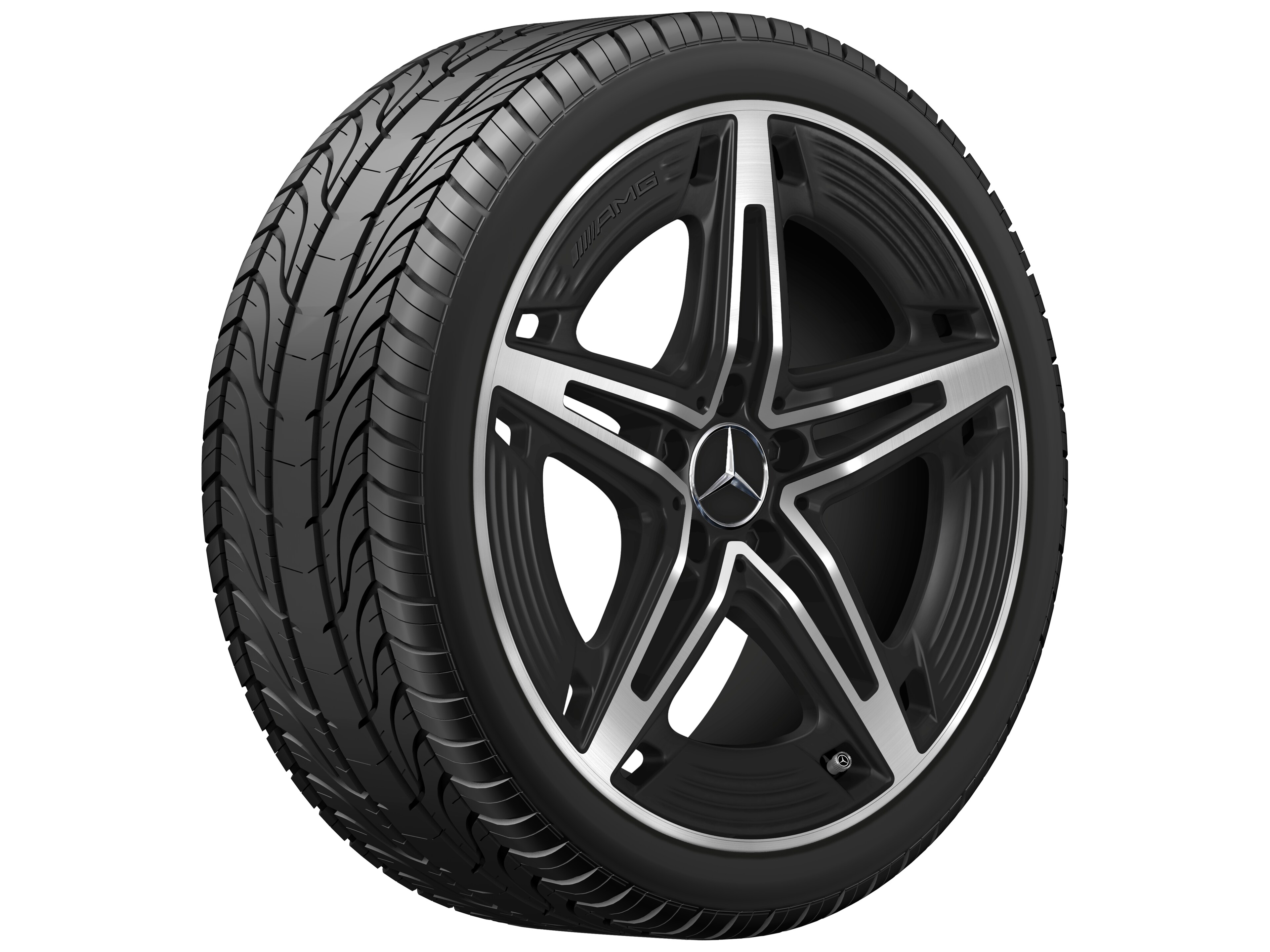 Llanta AMG de 5 radios, 48,3 cm (19 pulgadas) - 8,5 J x 19 ET 55,2, negro mate, pulido a alto brillo