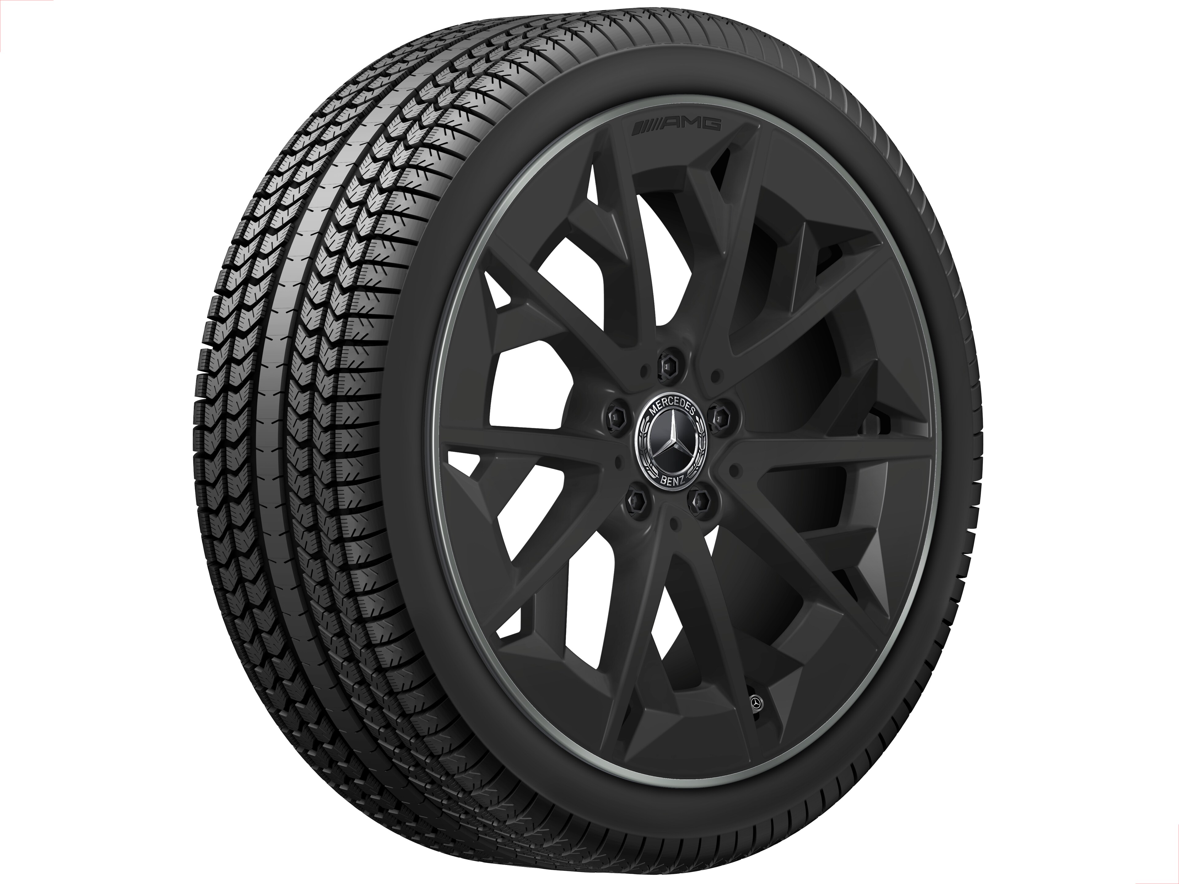 Llanta de aleación AMG, en diseño de radios cruzados, 48,3 cm (19 pulgadas) - 7,5 J x 19 ET 48,4, negro mate / Techgold mate
